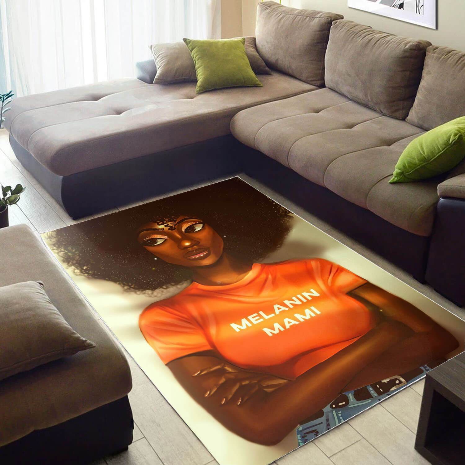 Afrocentric Beautiful Melanin Poppin Girl African Design Floor Decorating Ideas Rectangle Rug