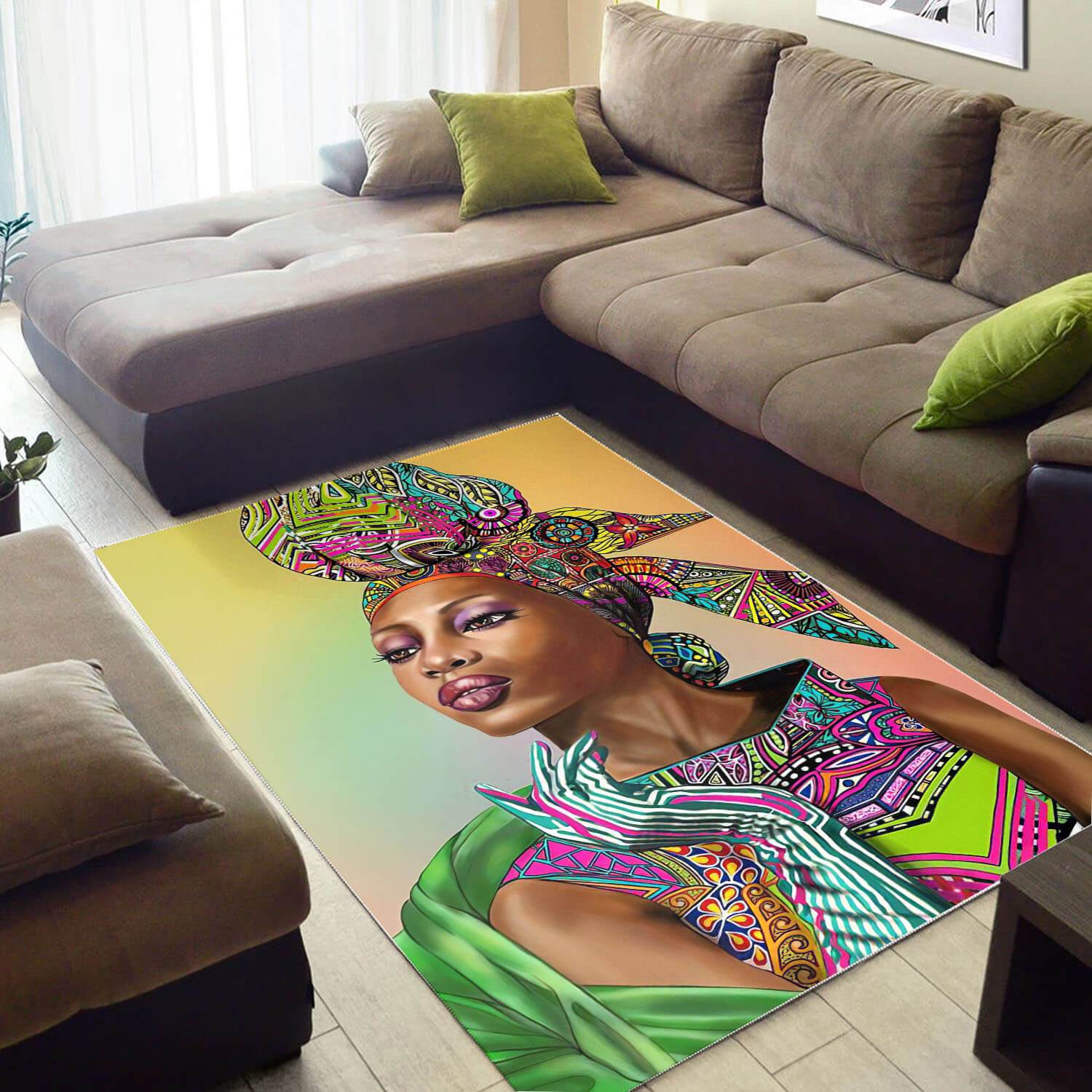 Afrocentric Pretty Afro American Girl African Themed Room Rectangle Rug
