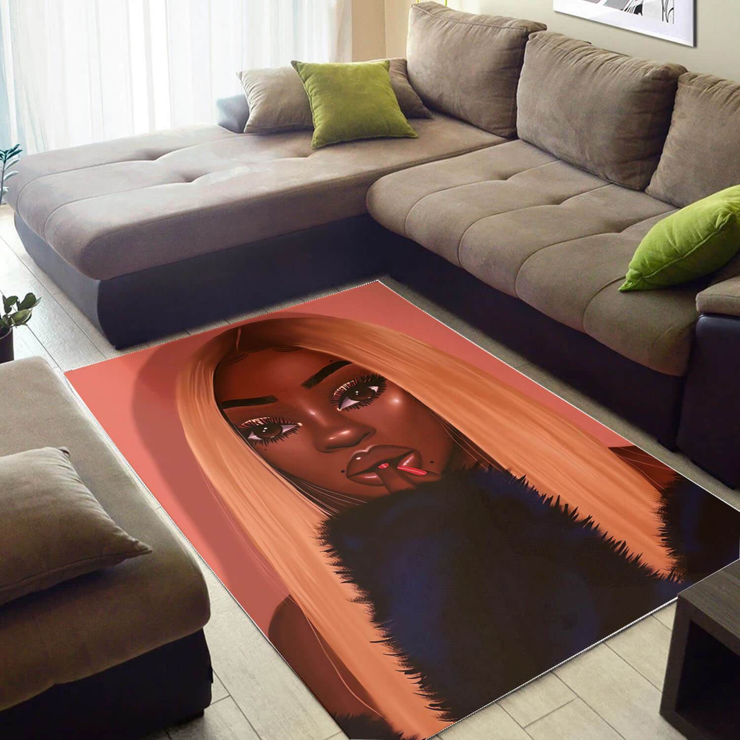Afrocentric Pretty Afro American Woman Carpet African Design Decorating Ideas Rectangle Rug