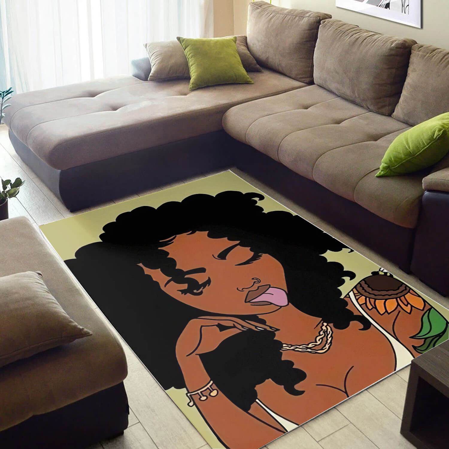 Afrocentric Pretty Afro Girl African Print Floor Modern Rectangle Rug