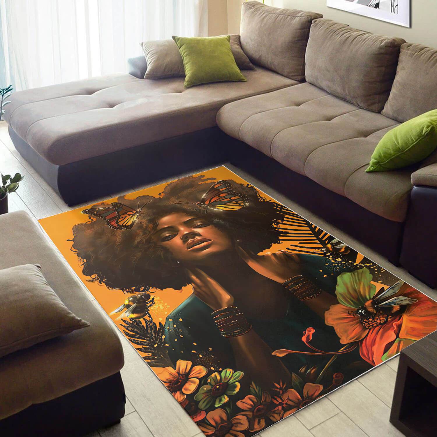 Afrocentric Pretty Afro Woman African Design Floor Decorating Ideas Rectangle Rug