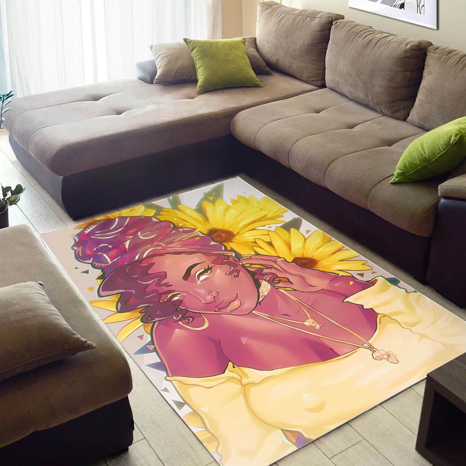 Afrocentric Pretty Afro Woman African Print Carpet Themed Home Rectangle Rug