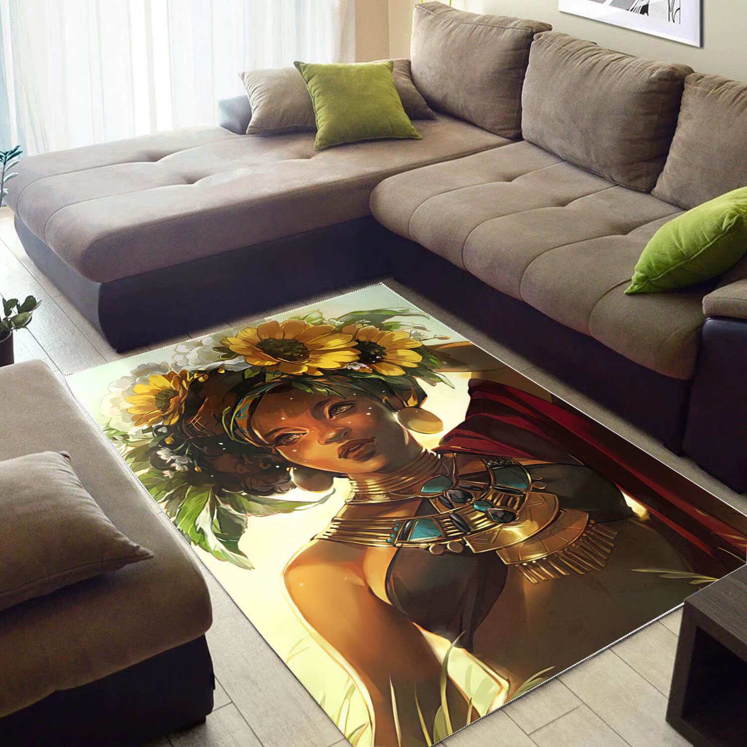 Afrocentric Pretty Black Afro Lady African American Carpet Themed Living Room Rectangle Rug