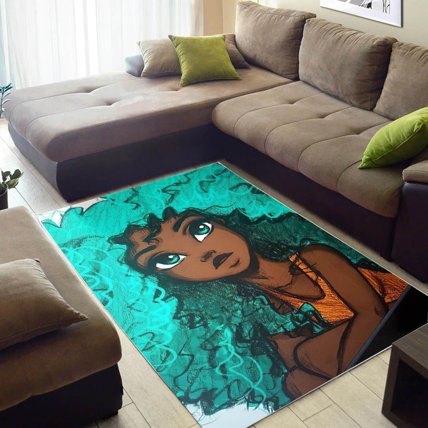 Afrocentric Pretty Black Afro Lady African Carpet Modern Themed Living Room Rectangle Rug