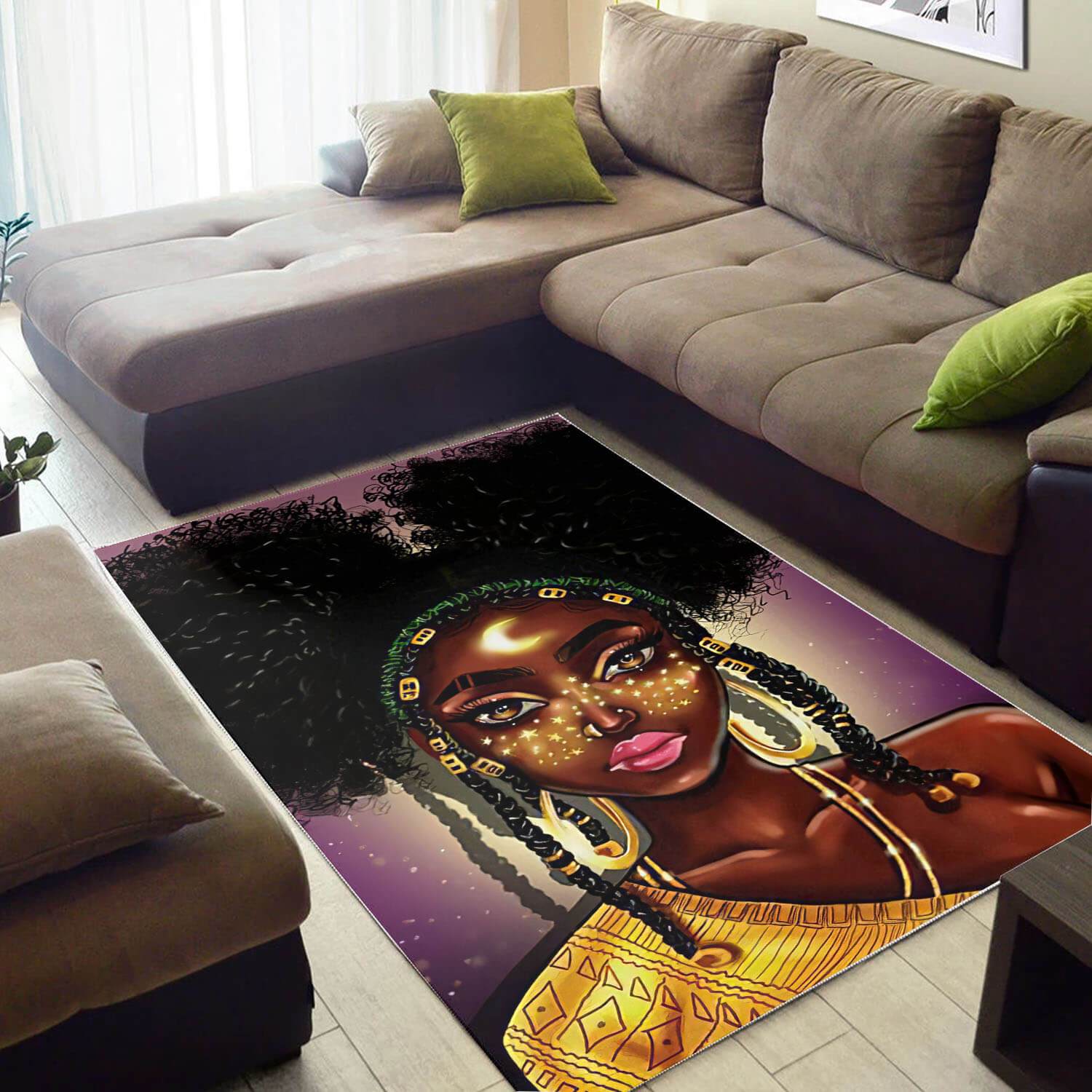 Afrocentric Pretty Black Afro Lady Carpet African Design Themed Home Rectangle Rug