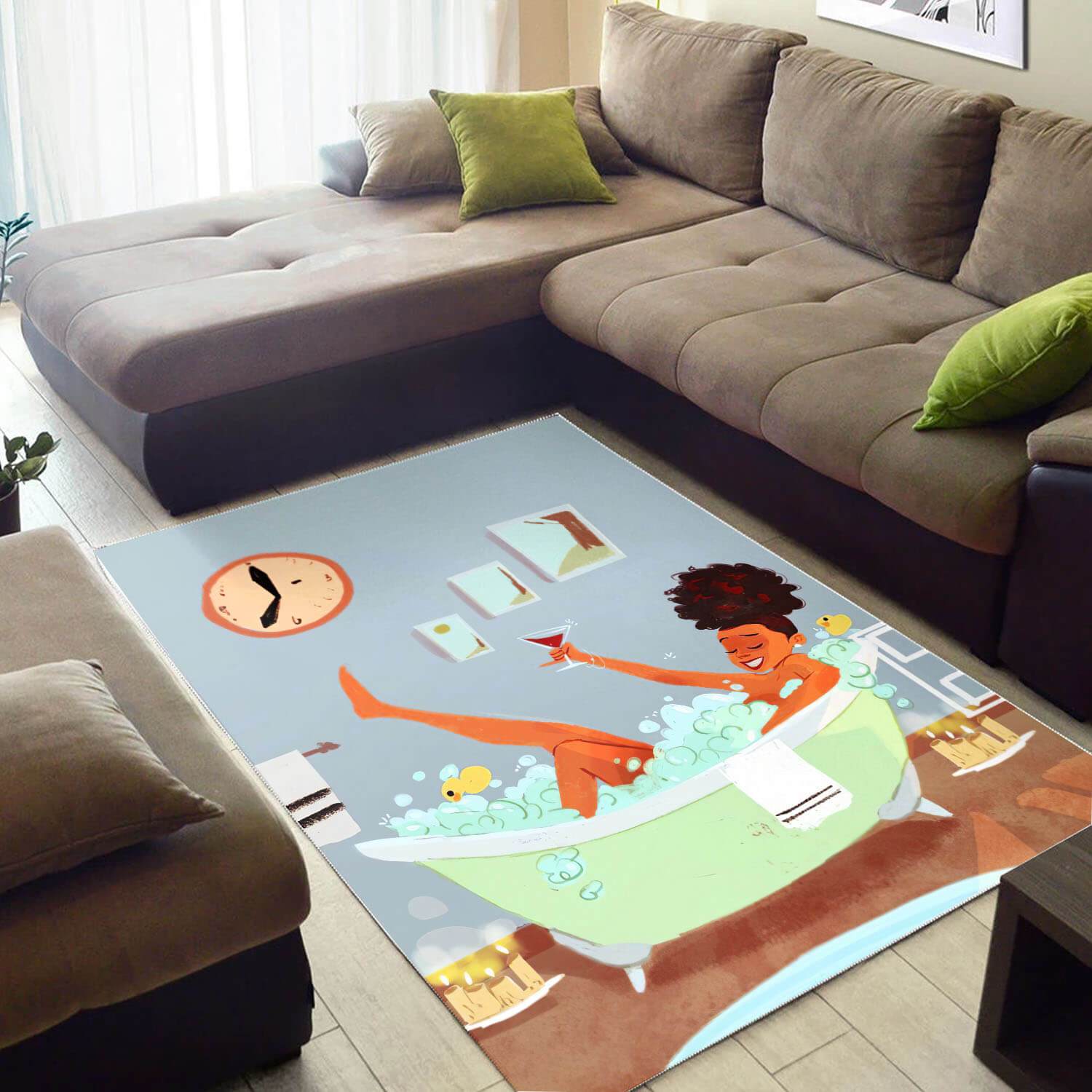 Afrocentric Pretty Black Girl African Design Floor Rectangle Rug