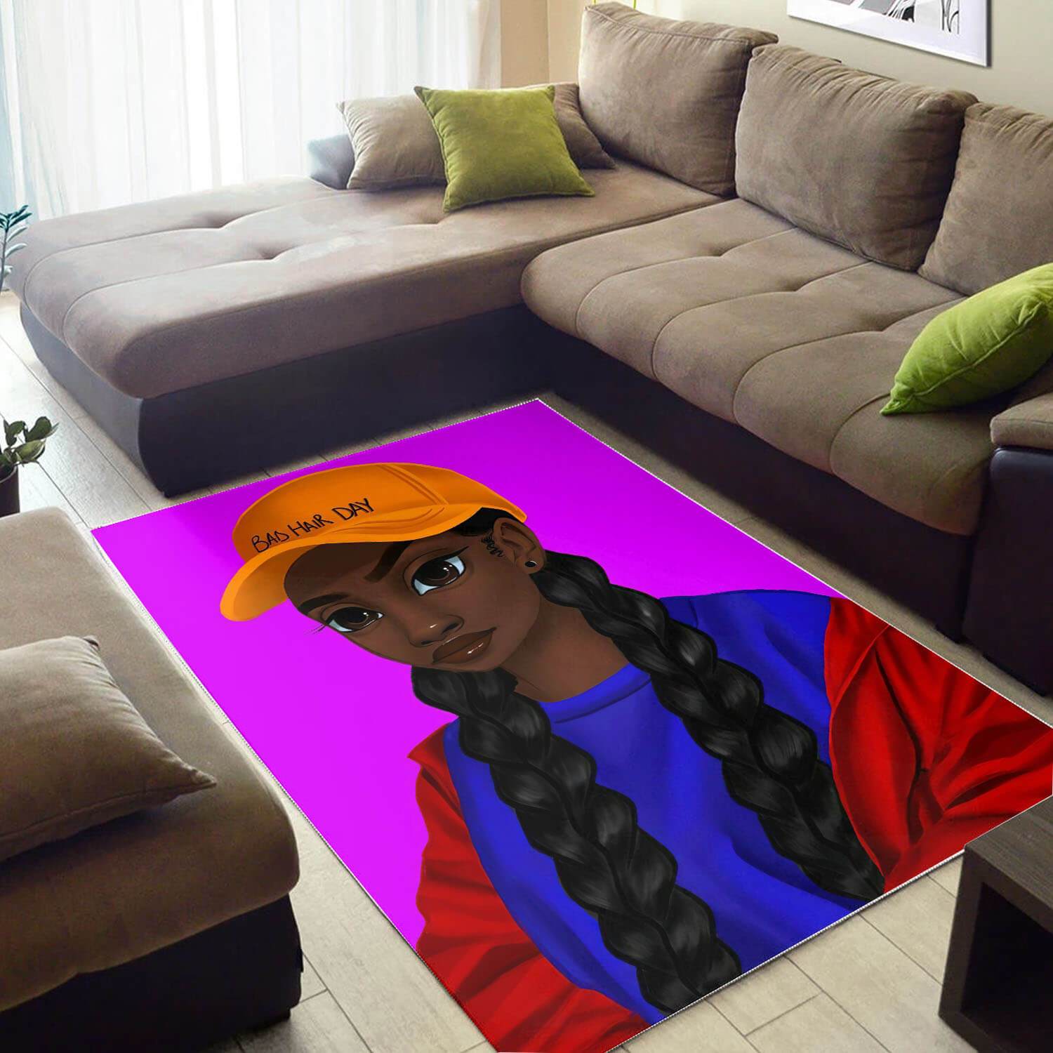 Afrocentric Pretty Black Girl Afro African Design Floor Themed Rectangle Rug