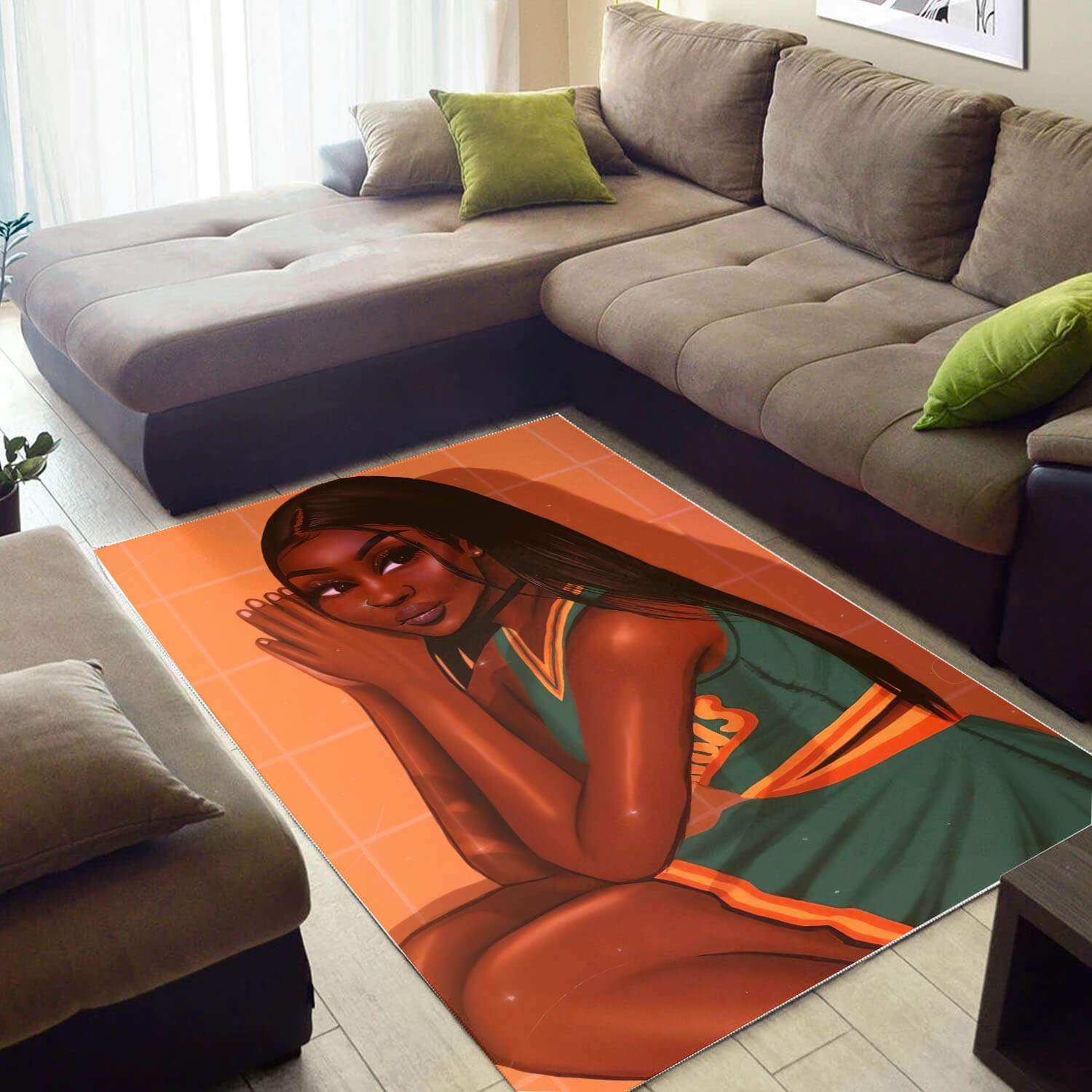 Afrocentric Pretty Black Girl Afro African Themed Room Rectangle Rug
