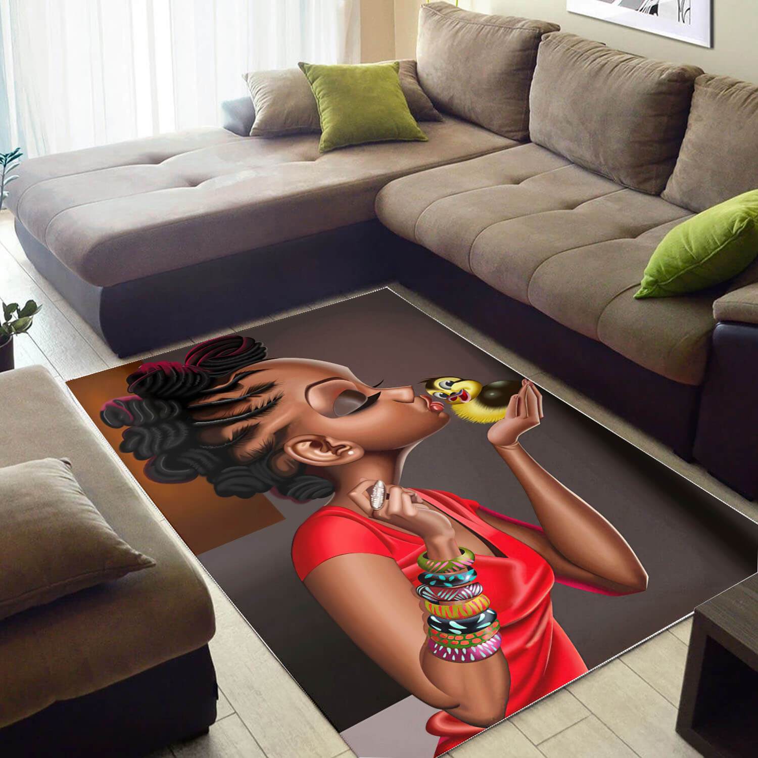 Afrocentric Pretty Black Girl Magic Carpet African Design Themed Living Room Rectangle Rug