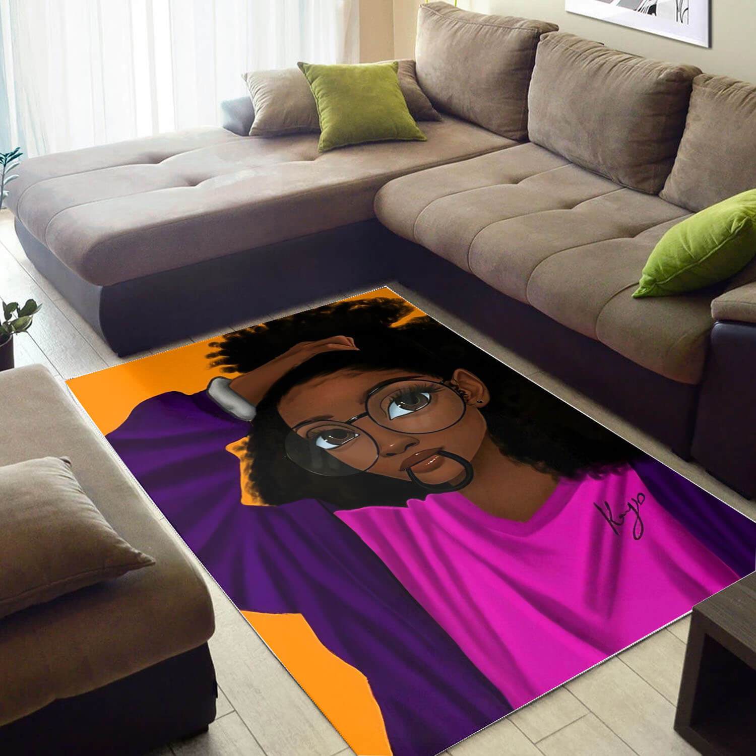 Afrocentric Pretty Lady African Design Floor Room Rectangle Rug