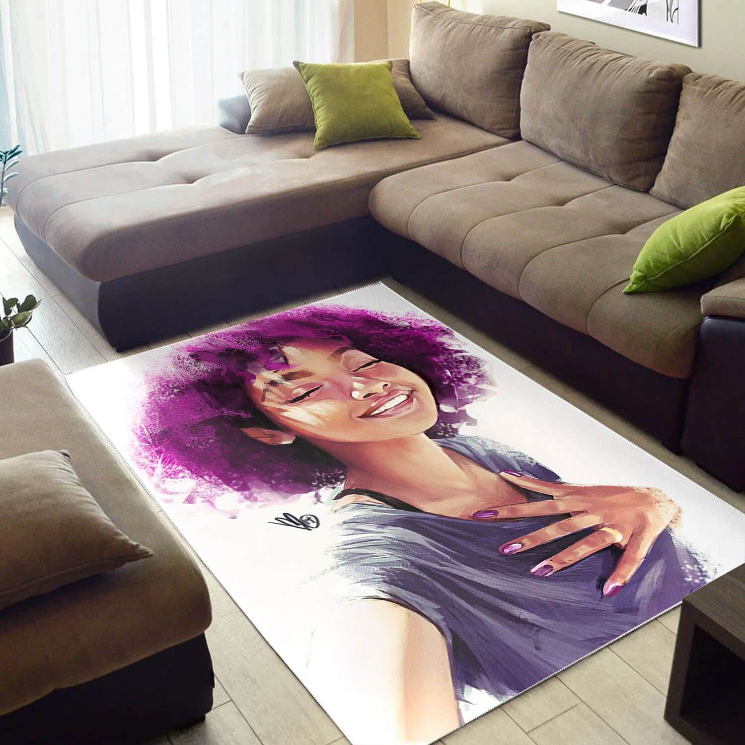Afrocentric Pretty Lady With Afro African American Print Themed Rectangle Rug