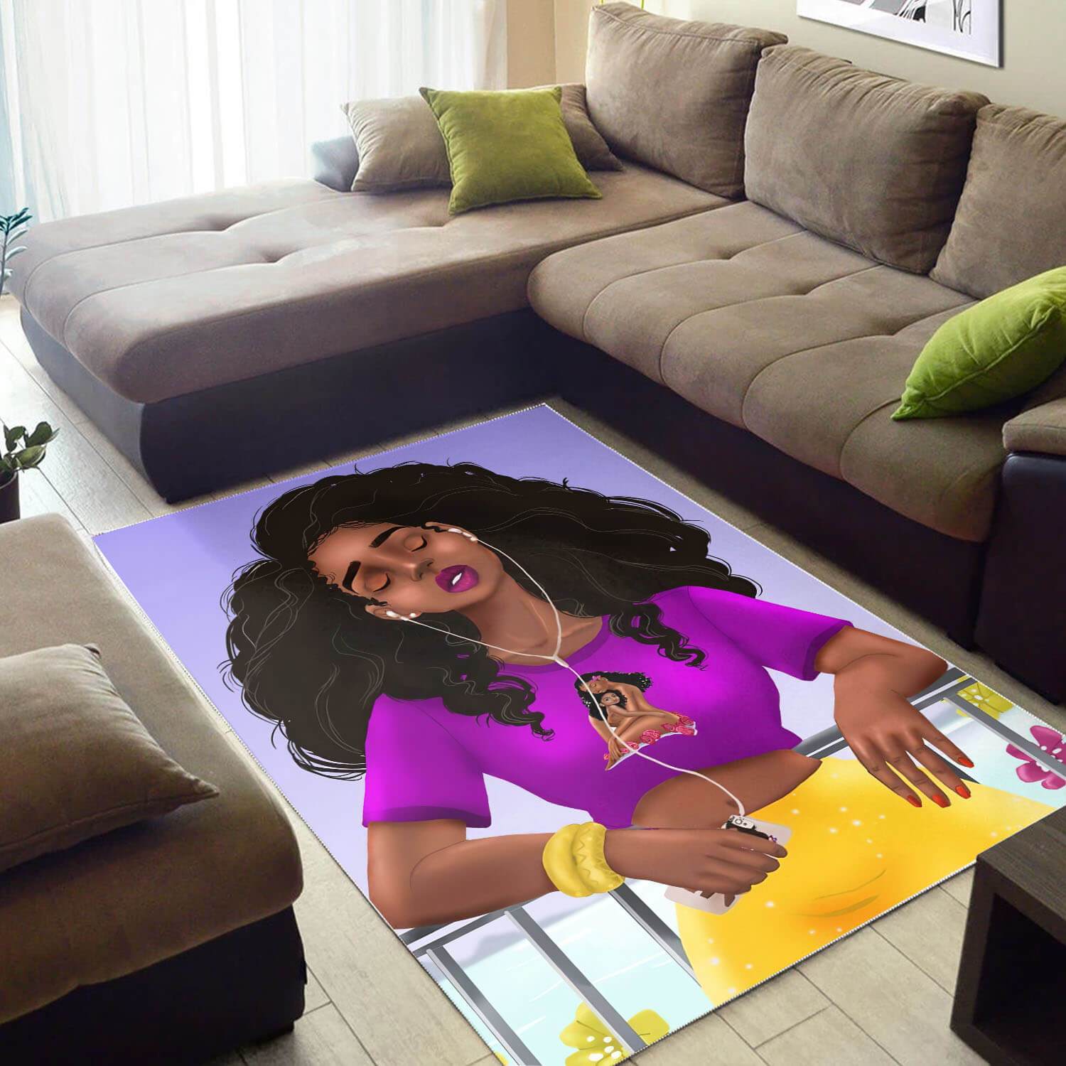Afrocentric Pretty Lady With Afro African Carpet Themed Rectangle Rug