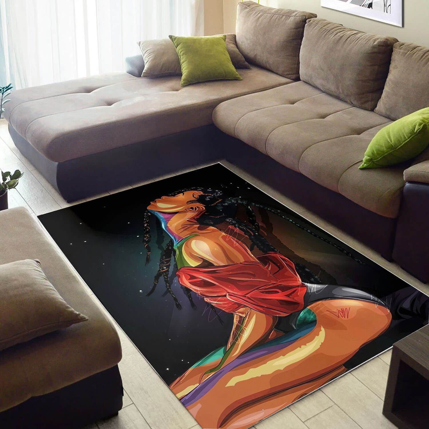Afrocentric Pretty Lady With Afro African Design Floor Home Rectangle Rug
