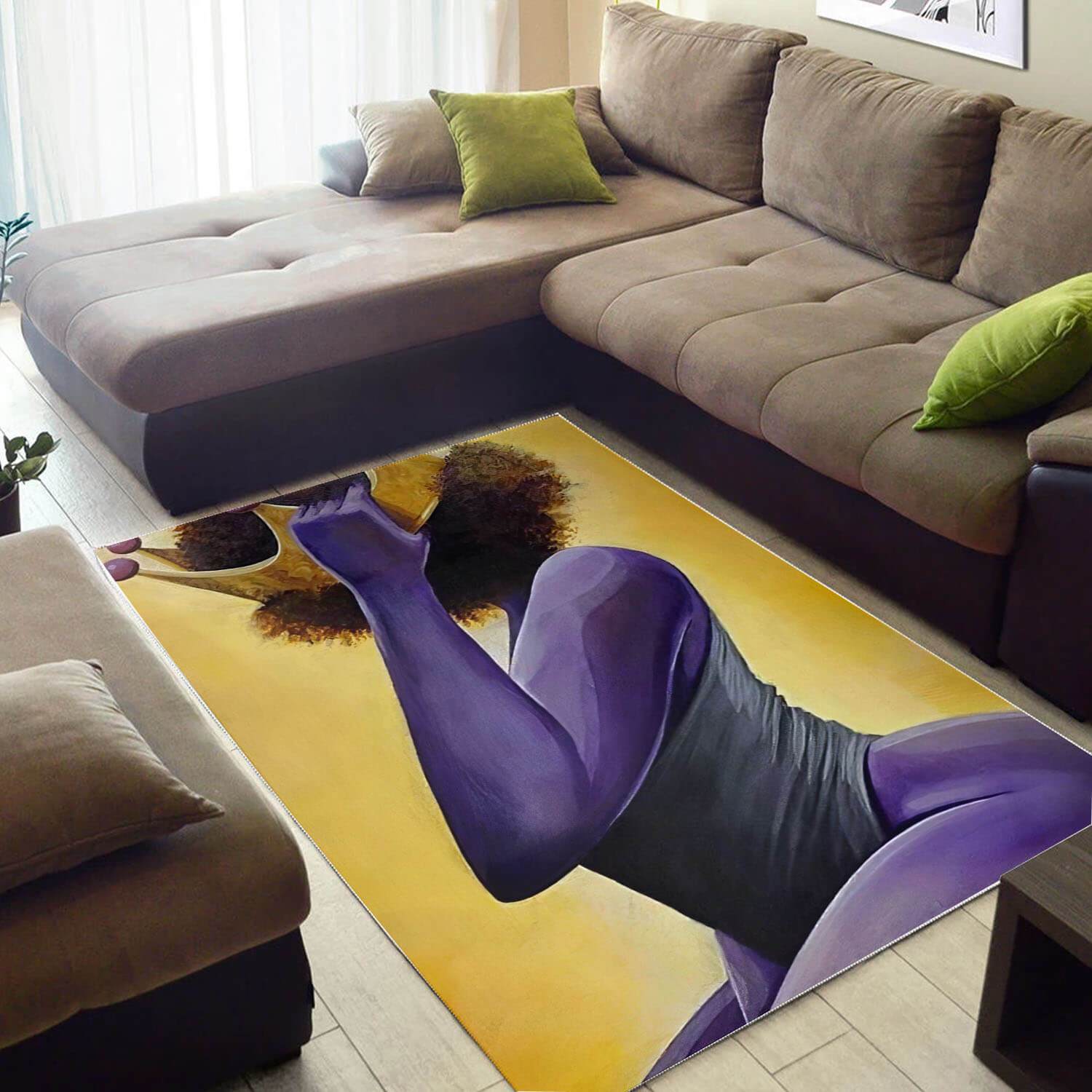 Afrocentric Pretty Lady With Afro African Design Floor Modern Rectangle Rug