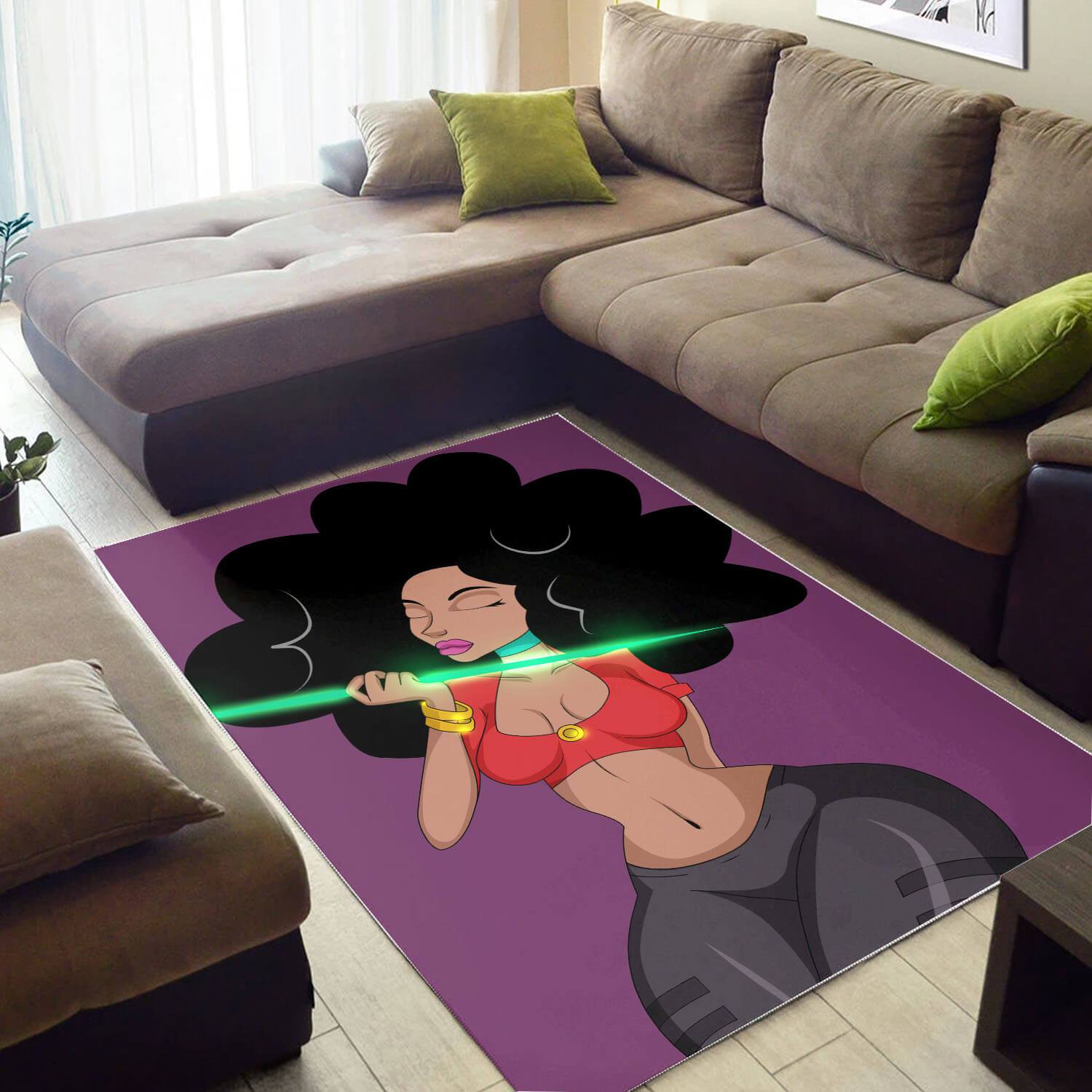 Afrocentric Pretty Lady With Afro African Print Carpet Modern Rectangle Rug
