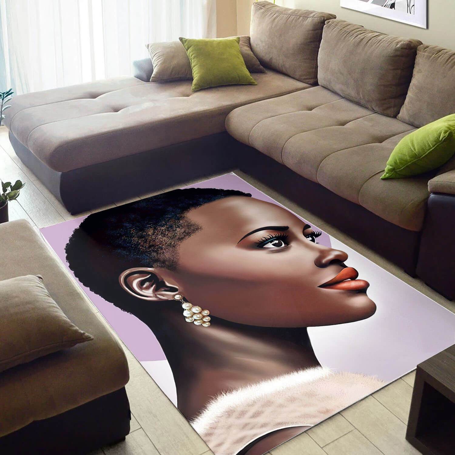 Afrocentric Pretty Melanin Afro Girl African Print Floor Themed House Rectangle Rug