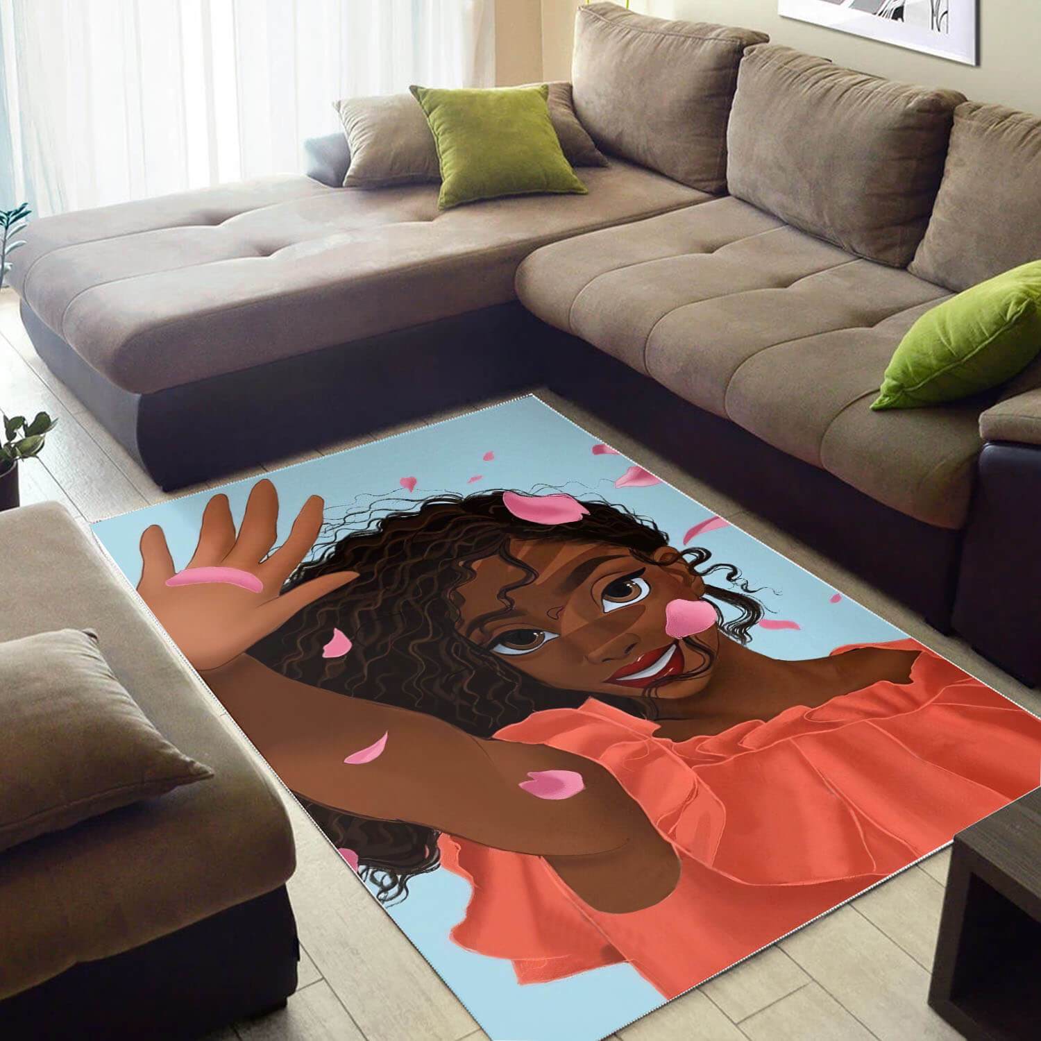 Afrocentric Pretty Melanin Black Girl African Themed Modern Living Room Rectangle Rug
