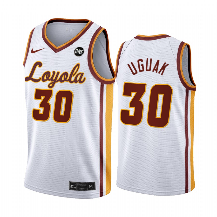 Aher Uguak Loyola Ramblers White Jersey 2022 MVC Championship College