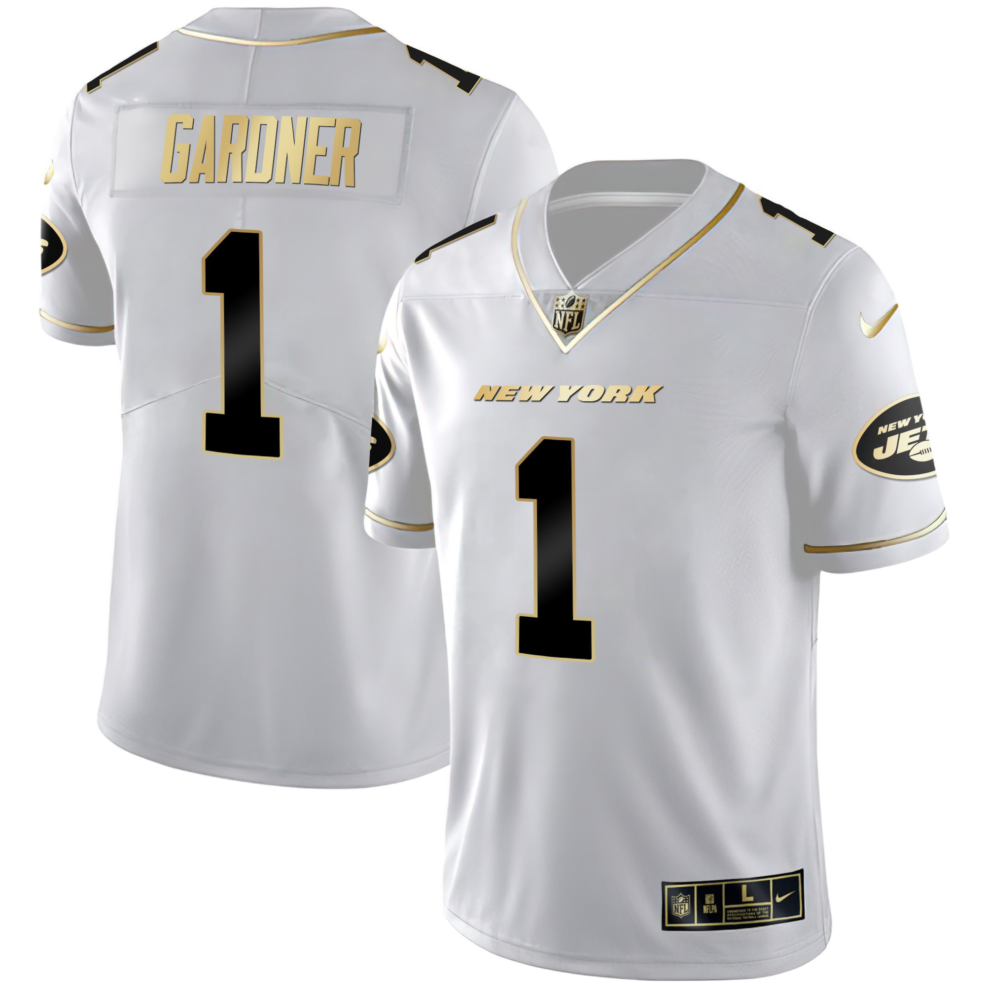 Ahmad Sauce Gardner Men's New York Jets Black Gold & White Gold Vapor Limited Jersey - All Stitched