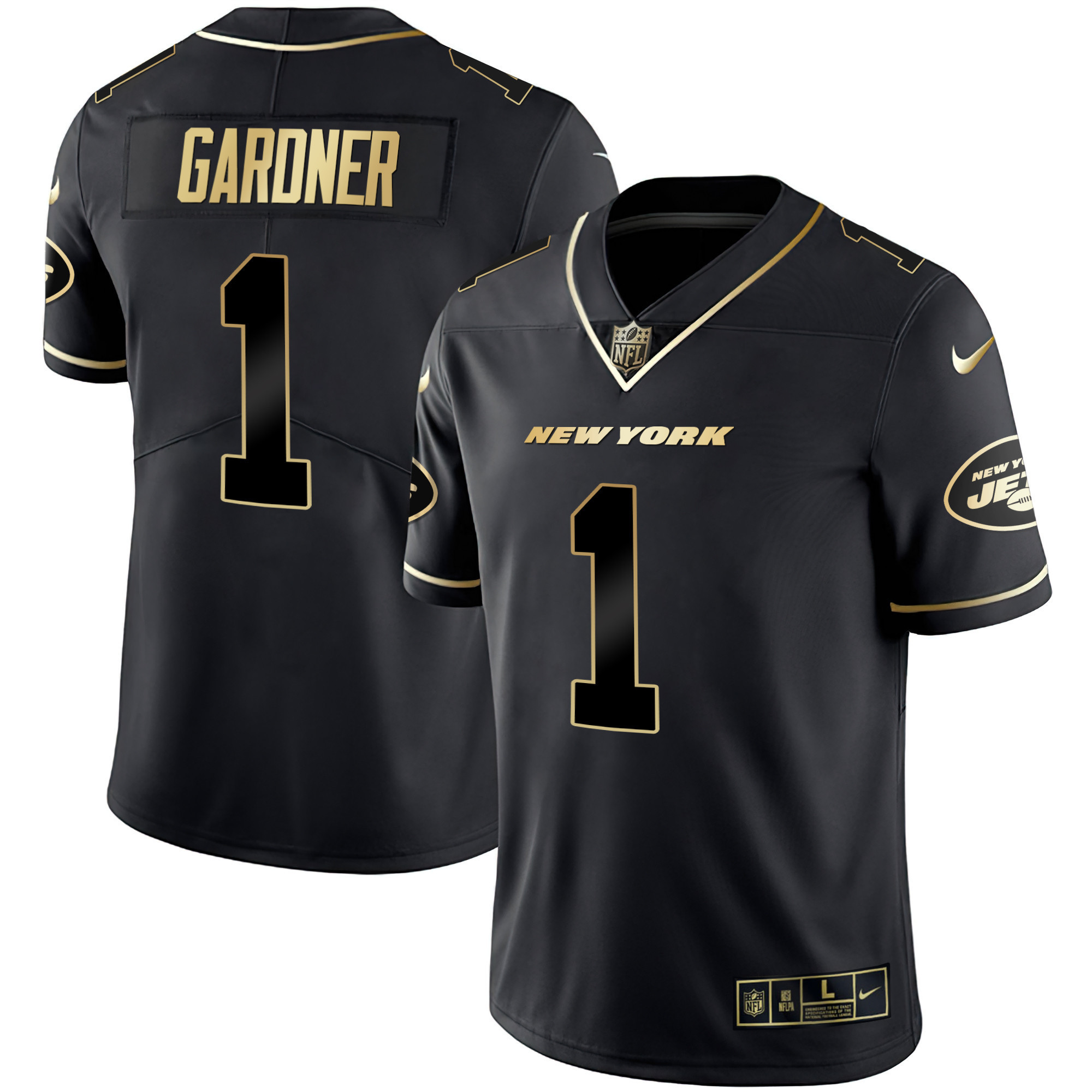 Ahmad Sauce Gardner Men's New York Jets Black Gold & White Gold Vapor Limited Jersey - All Stitched