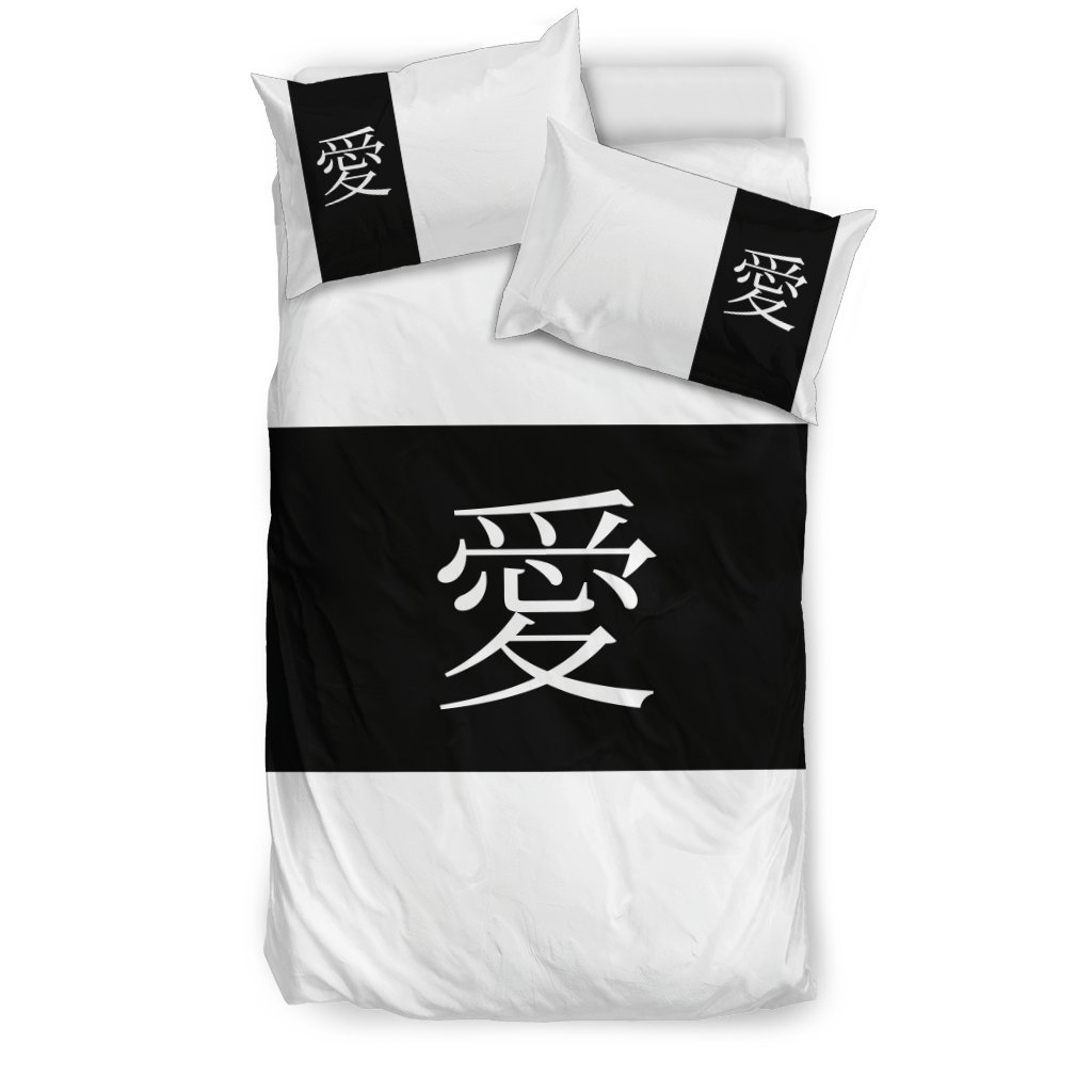 Ai (Love) On Black 3D Customized Duvet Cover Bedding Set