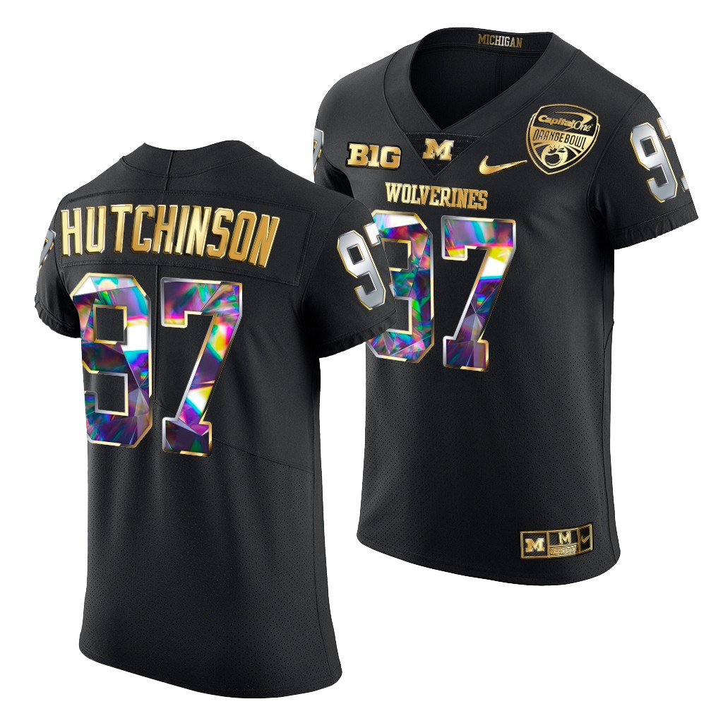 Aidan Hutchinson #97 Michigan Wolverines Black 2021 Orange Bowl Jersey Golden Diamond Edition