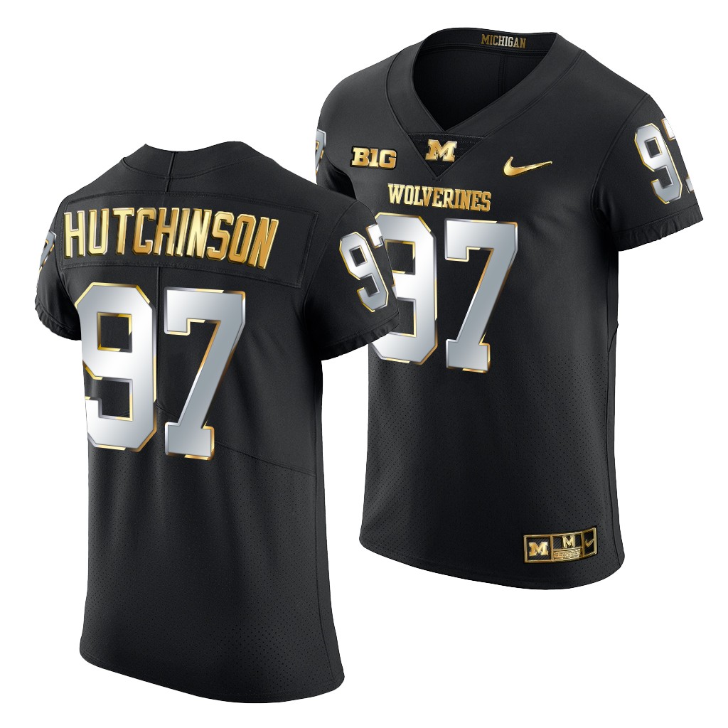Aidan Hutchinson #97 Michigan Wolverines Black Golden Edition Jersey 2021-22 Elite