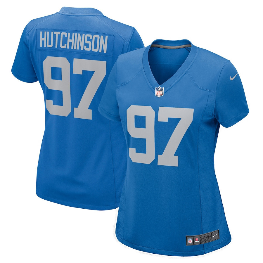 Aidan Hutchinson 97 Detroit Lions Women’s 2022 Draft First Round Pick Game Stitched Jersey In Blue With Stripe Pattern