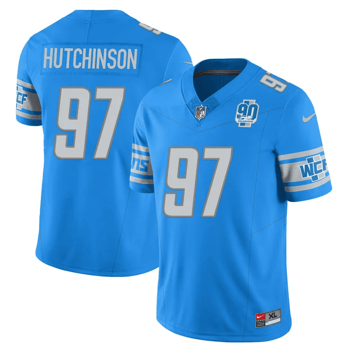 Aidan Hutchinson Men’s Detroit Lions 90th Year Patch Vapor Blue Jersey - All Stitched 