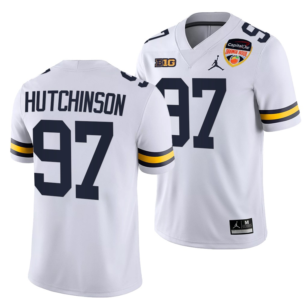 Aidan Hutchinson Michigan Wolverines 2021 Orange Bowl White College Playoff 97 Jersey Men