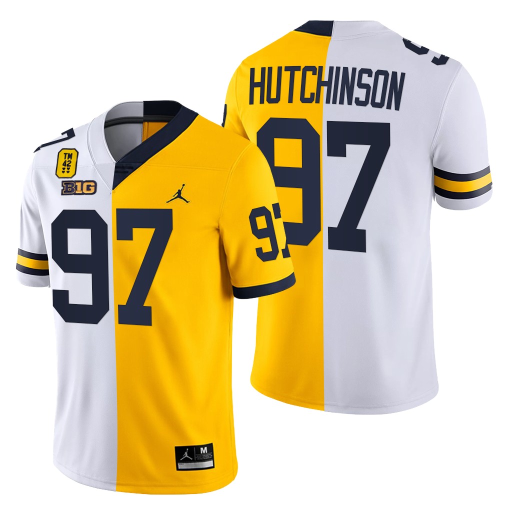 Aidan Hutchinson Michigan Wolverines 97 White Maize TM 42 Patch Split Limited Edition Jersey Men