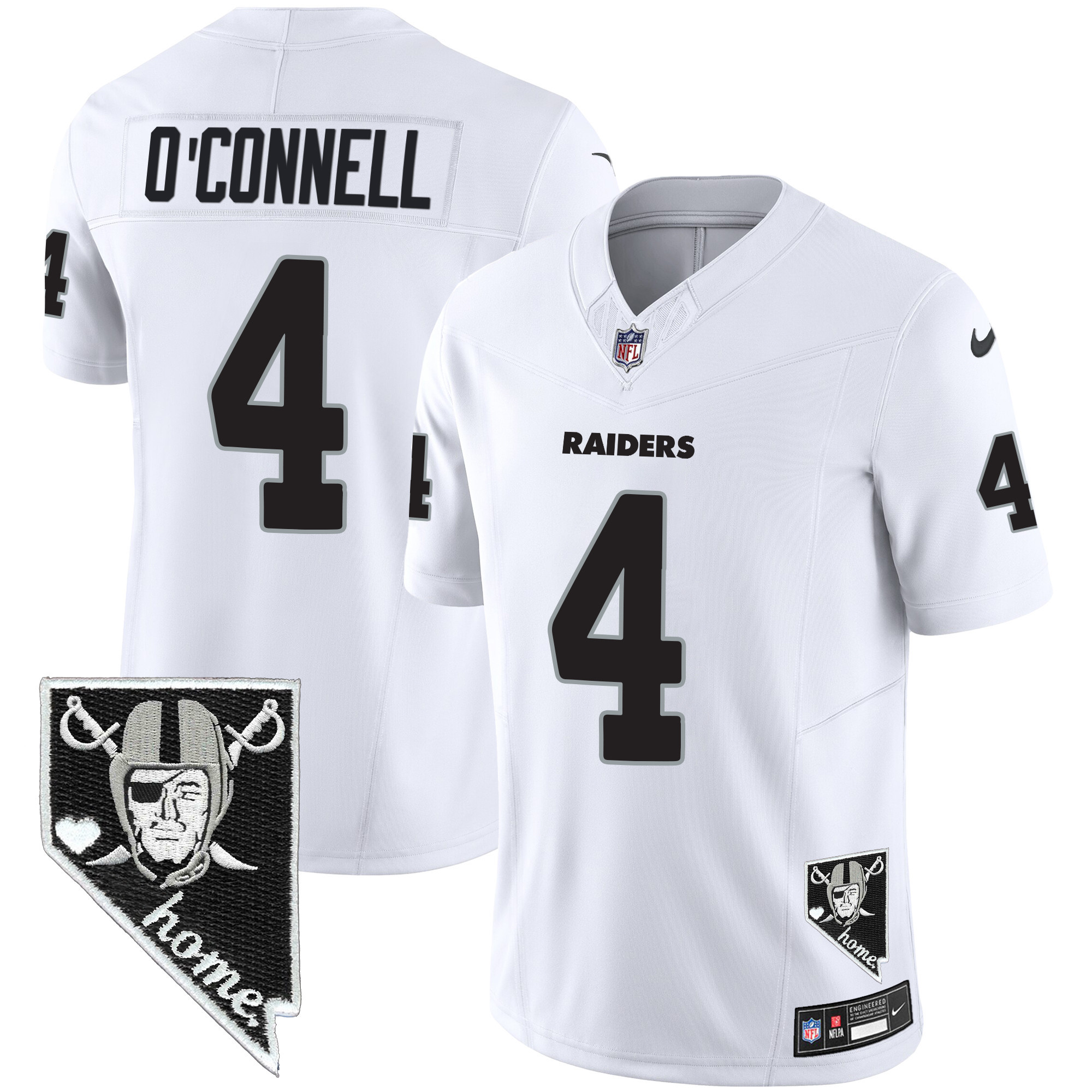 Aidan O'Connell Men's Las Vegas Raiders Nevada Home Patch Vapor White Jersey - All Stitched 