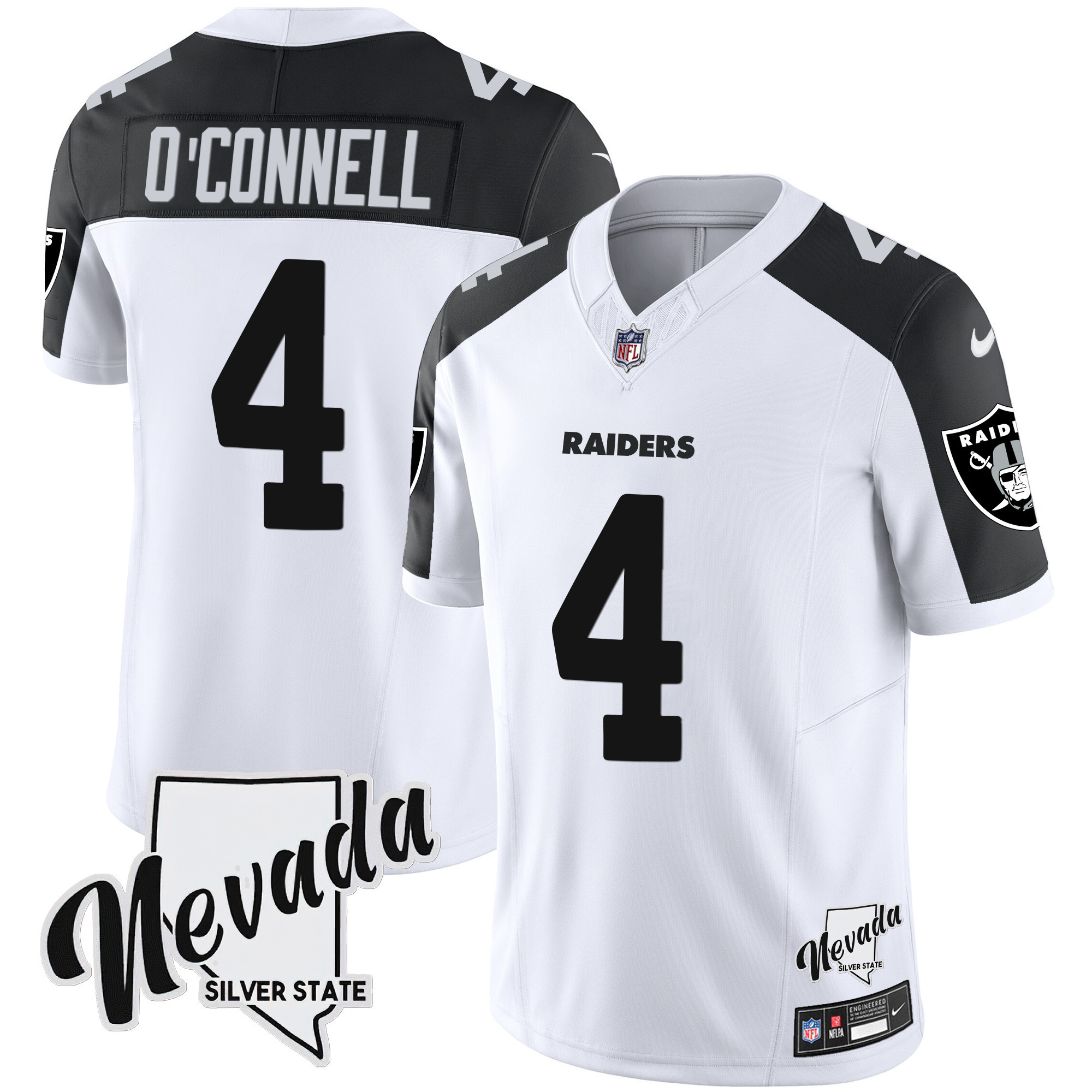 Aidan O'Connell Men's Las Vegas Raiders Nevada Silver State Patch Vapor Inverted Jersey - All Stitched 