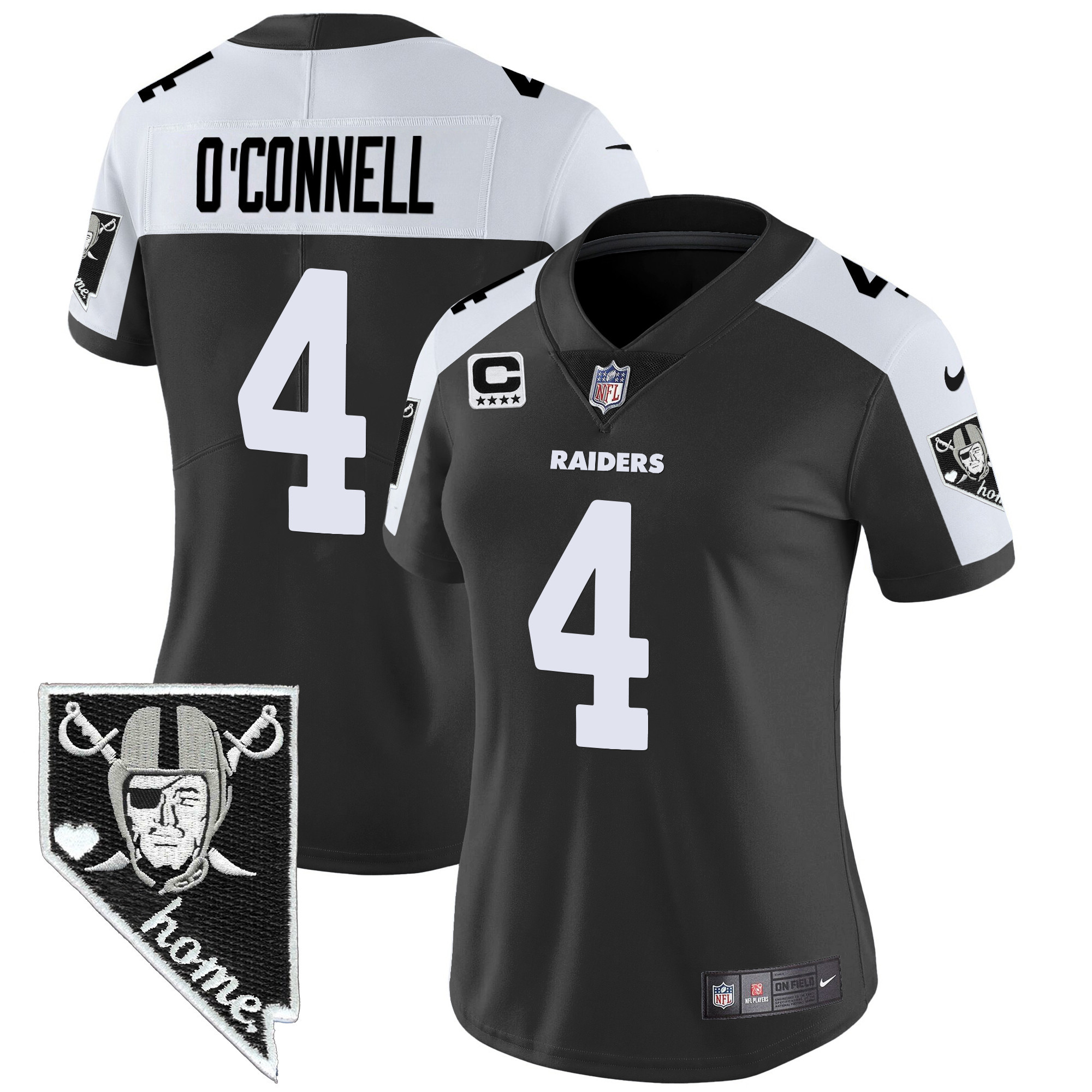 Aidan O'Connell Women's Las Vegas Raiders Nevada Home Patch Vapor Black Alternate Jersey - All Stitched 
