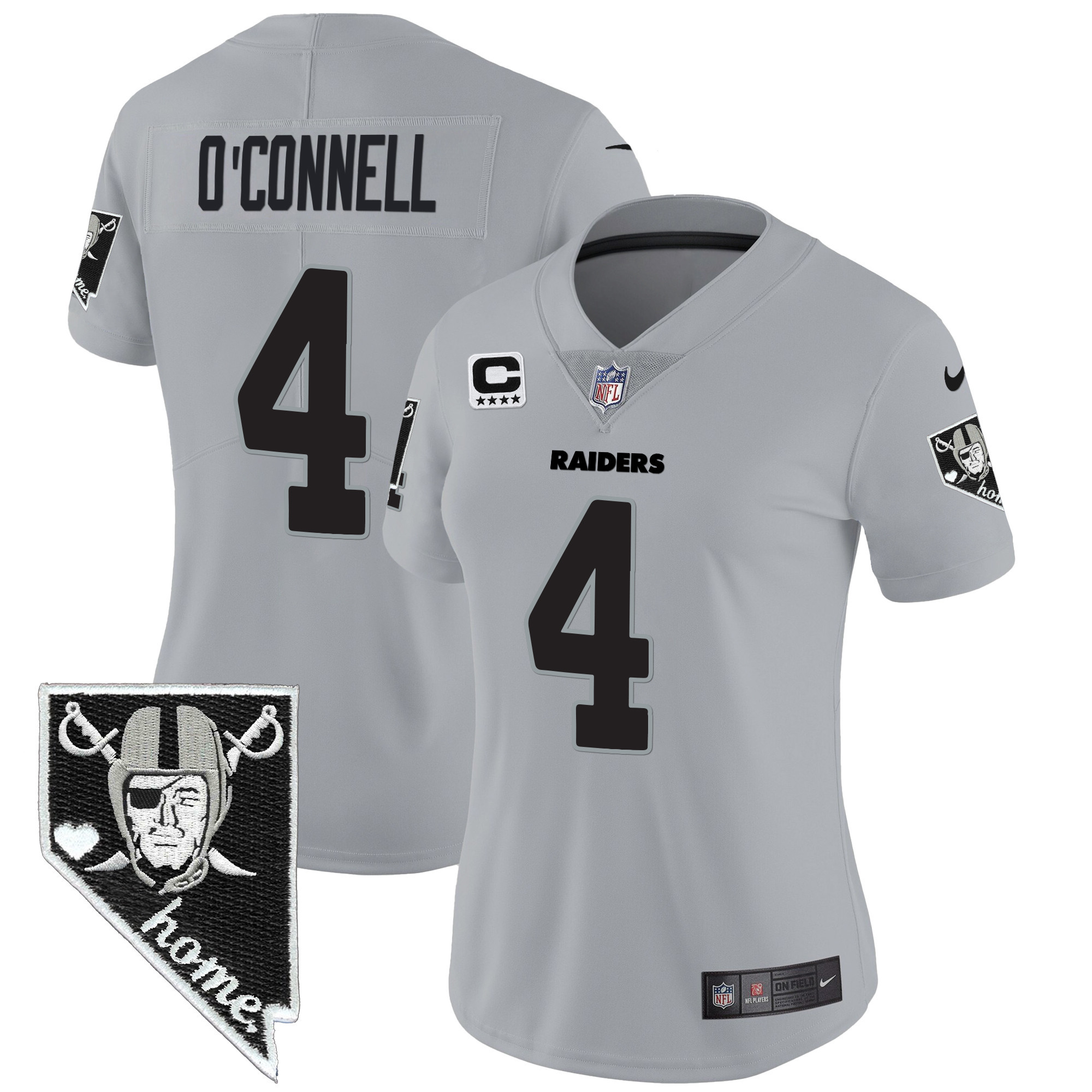 Aidan O'Connell Women's Las Vegas Raiders Nevada Home Patch Vapor Gray Jersey - All Stitched 