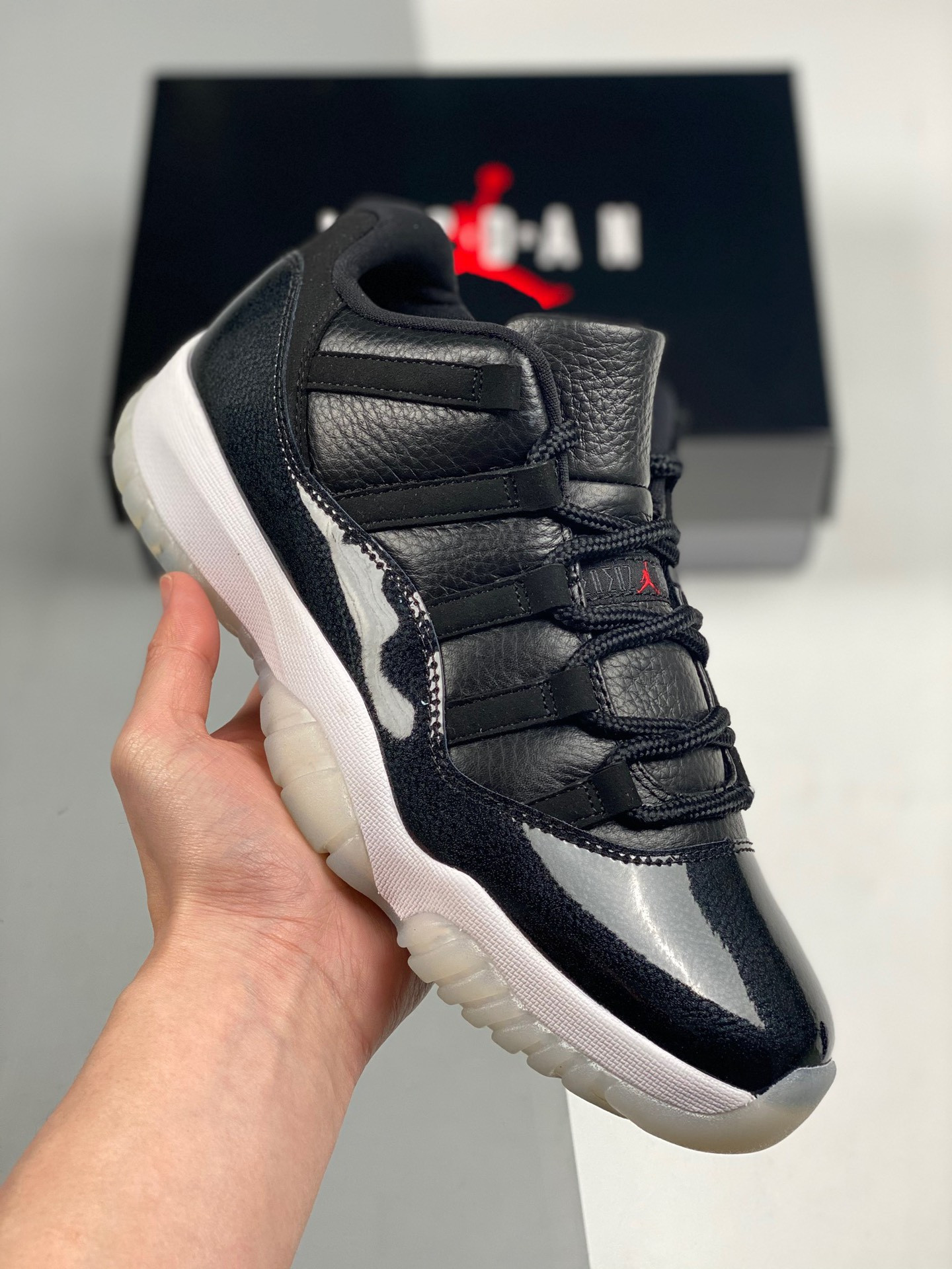 Air Jordan 11 Low “72-10” Black/Gym Red/White/Sail For Sale