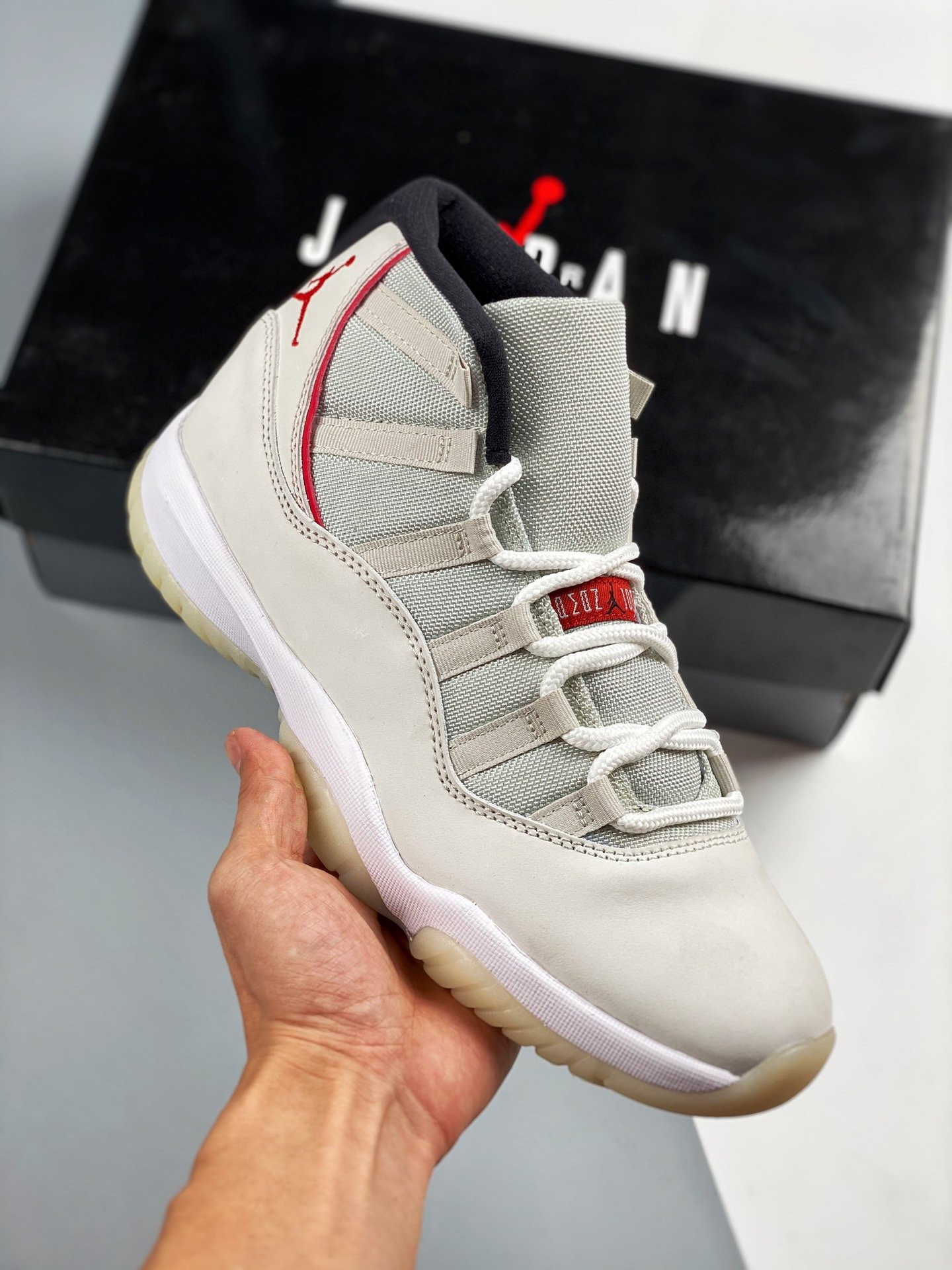 Air Jordan 11 Platinum Tint/Sail-University Red For Sale