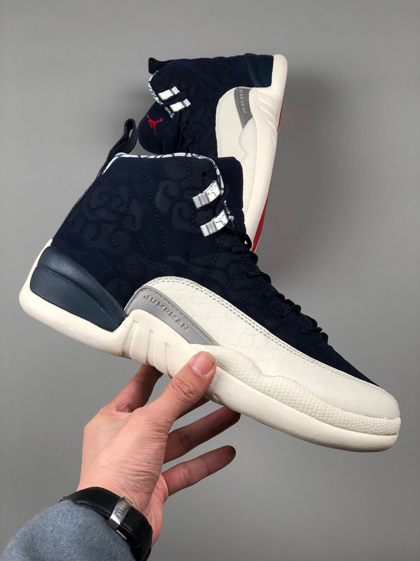 Air Jordan 12 “International Flight” College Navy/Sail-University Red For Sale
