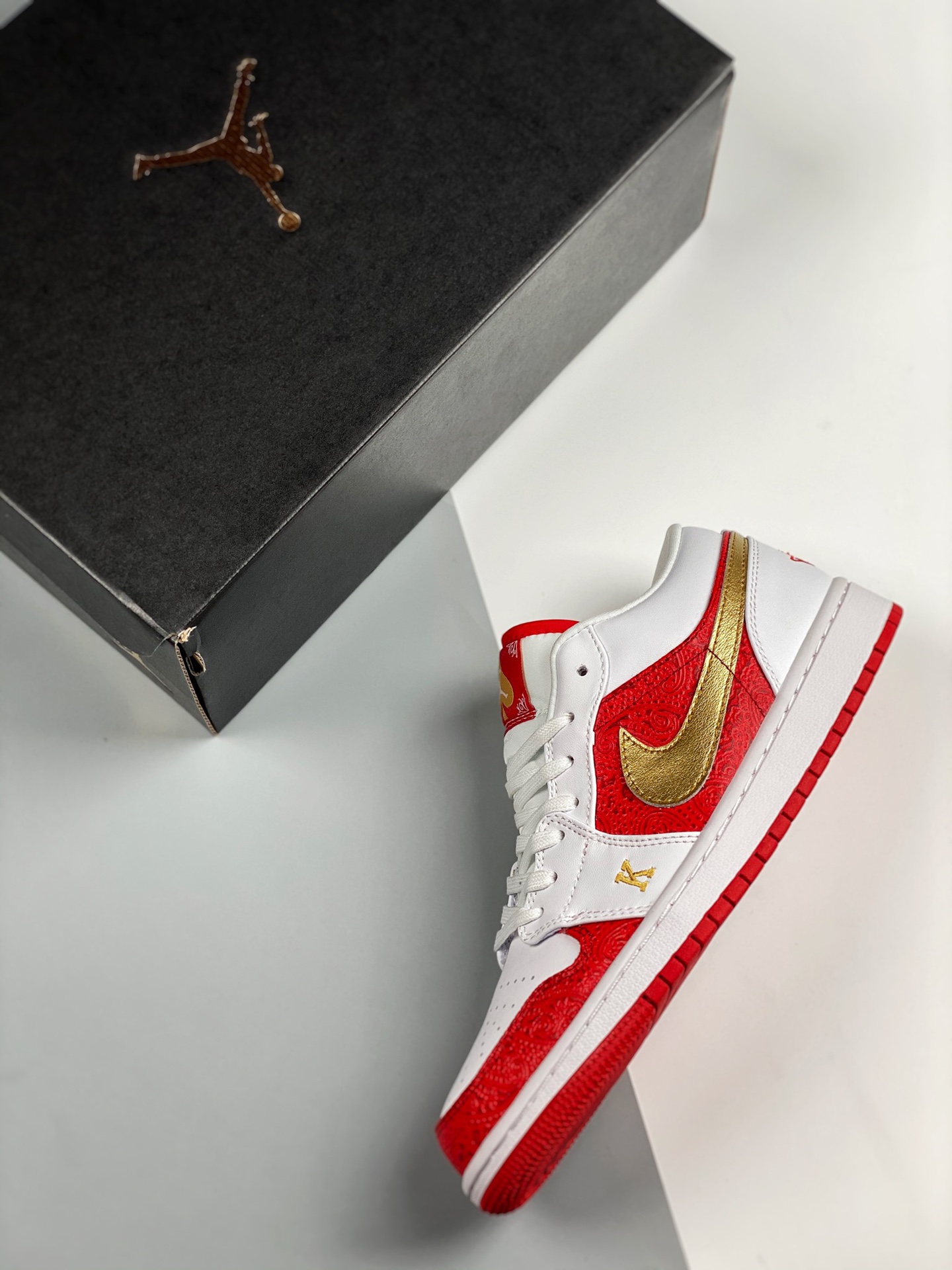 Air Jordan 1 Low “Spades” White Red Gold For Sale