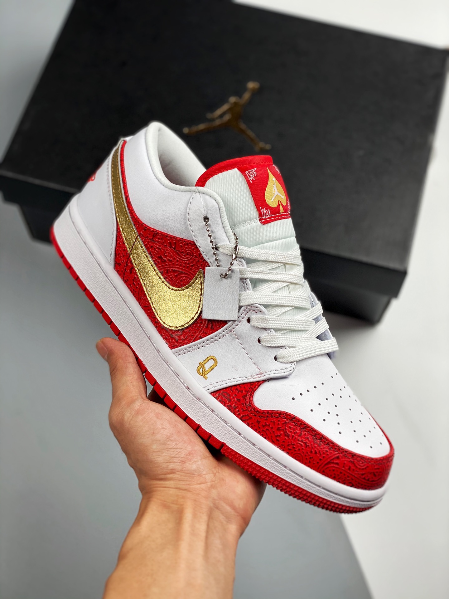 Air Jordan 1 Low “Spades” White Red Gold For Sale