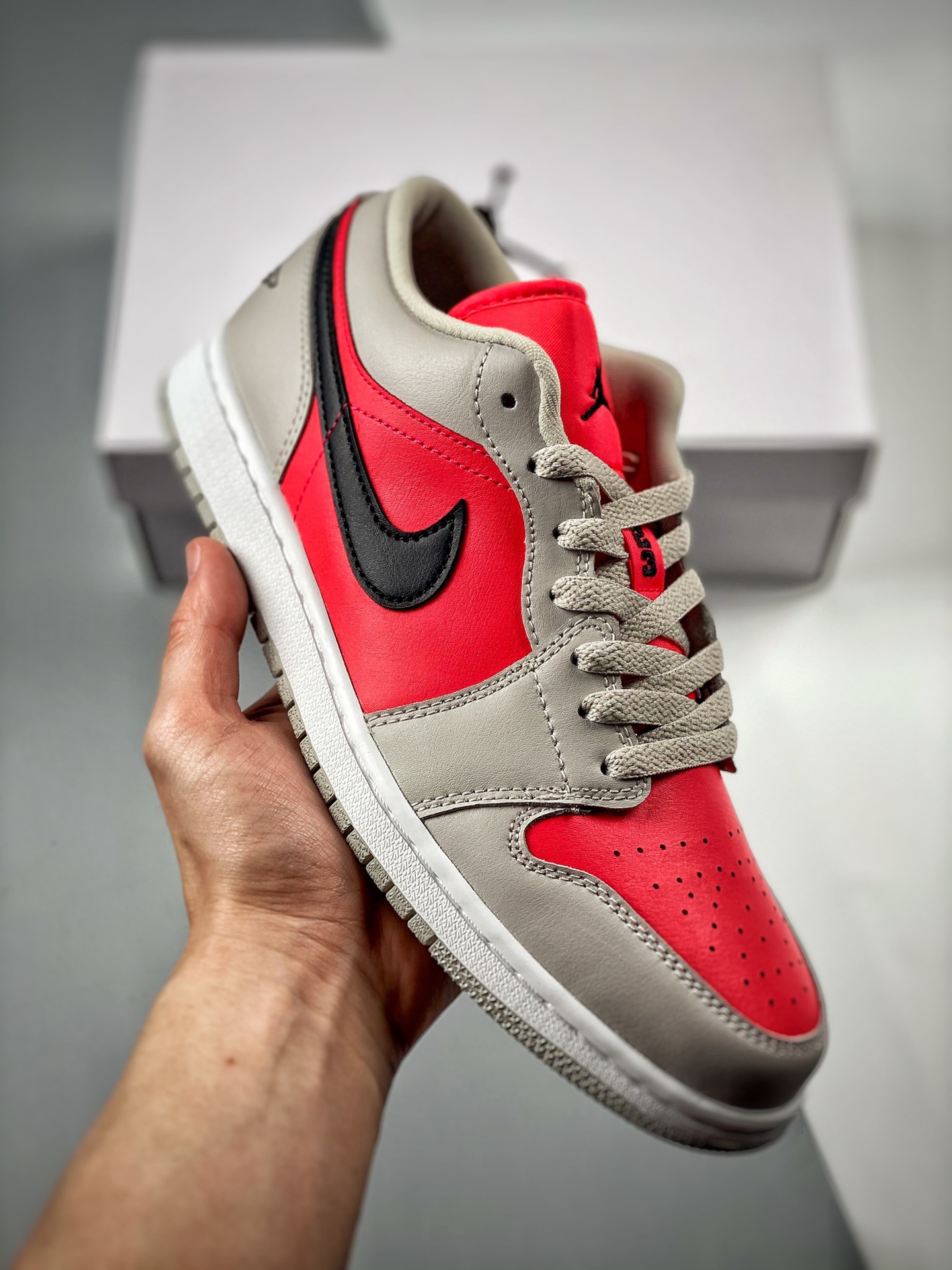 Air Jordan 1 Low Light Iron Ore/Black-Siren Red For Sale