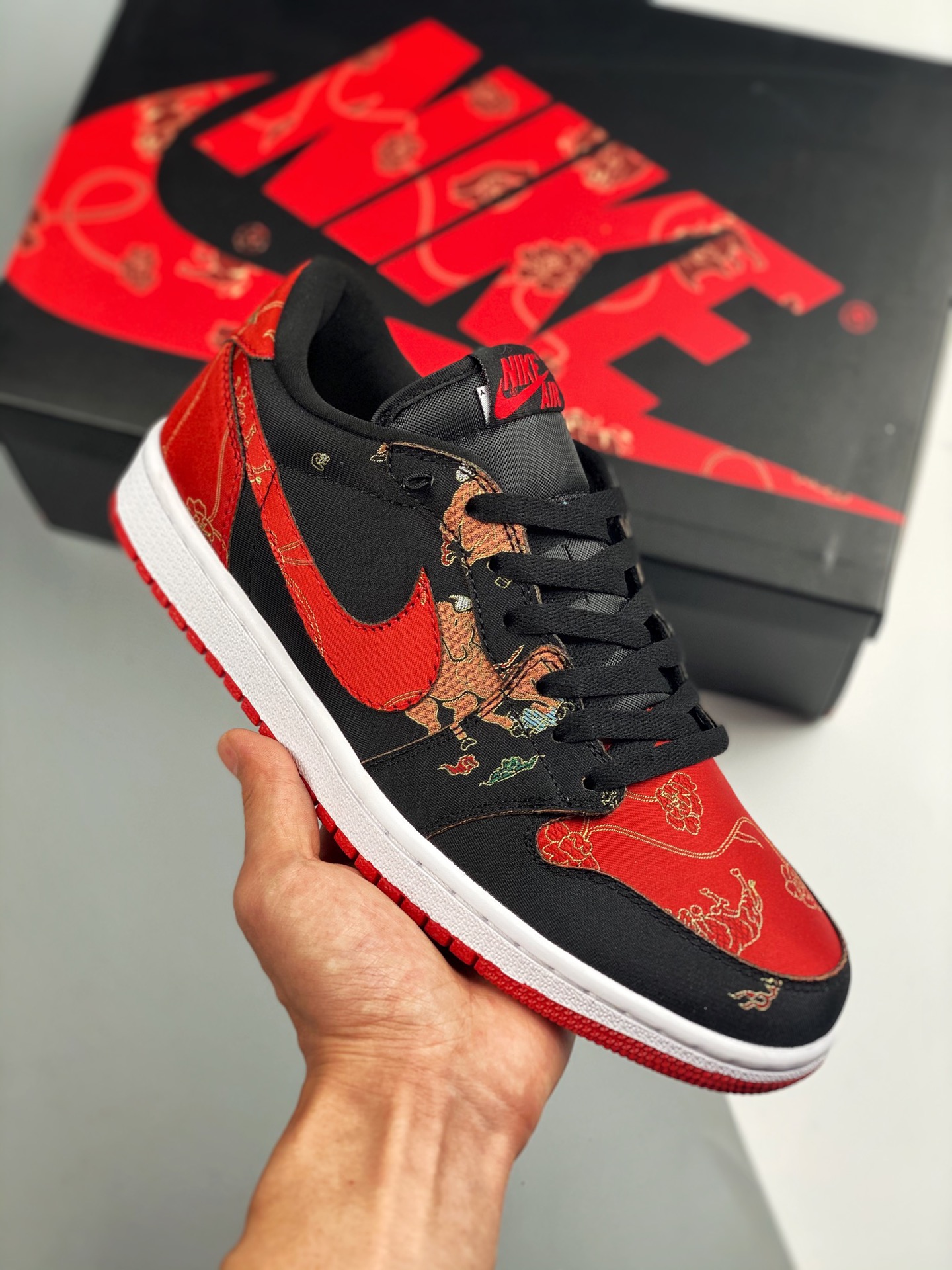 Air Jordan 1 Low OG “CNY” Black/University Red-Metallic Gold-White For Sale