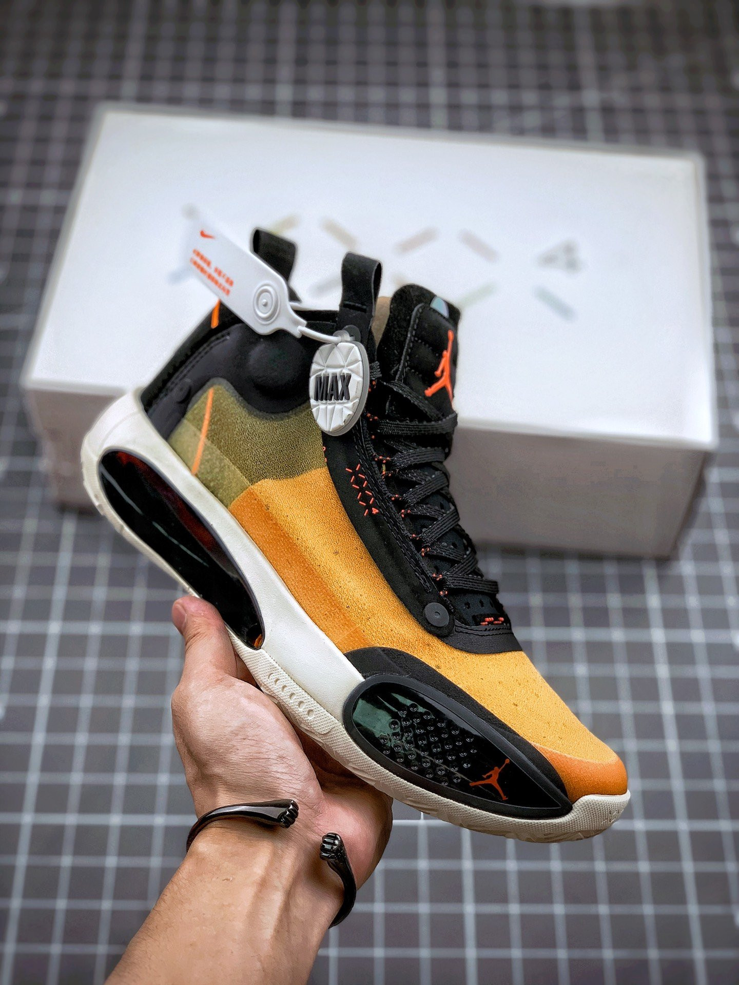Air Jordan 34 Amber Rise/Black-Sail-Metallic Silver On Sale