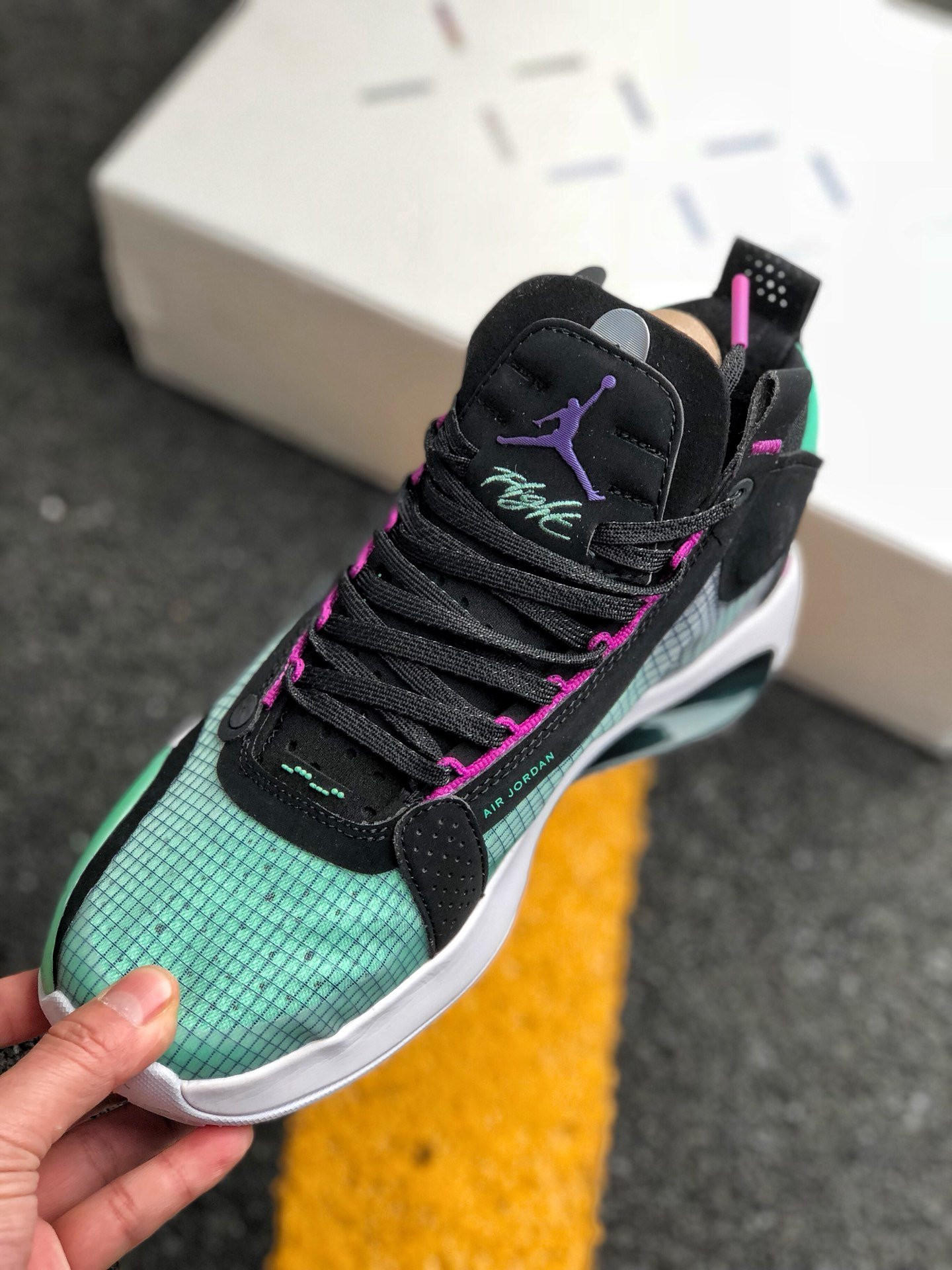 Air Jordan 34 Blue Void/Green Glow-Black-Metallic Silver On Sale