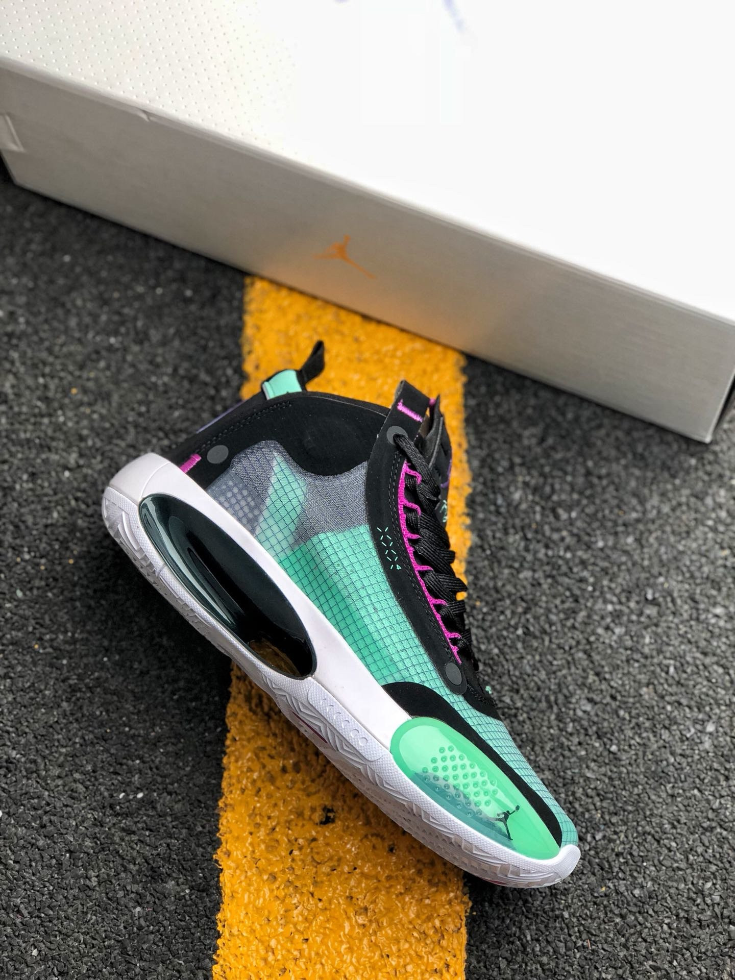 Air Jordan 34 Blue Void/Green Glow-Black-Metallic Silver On Sale