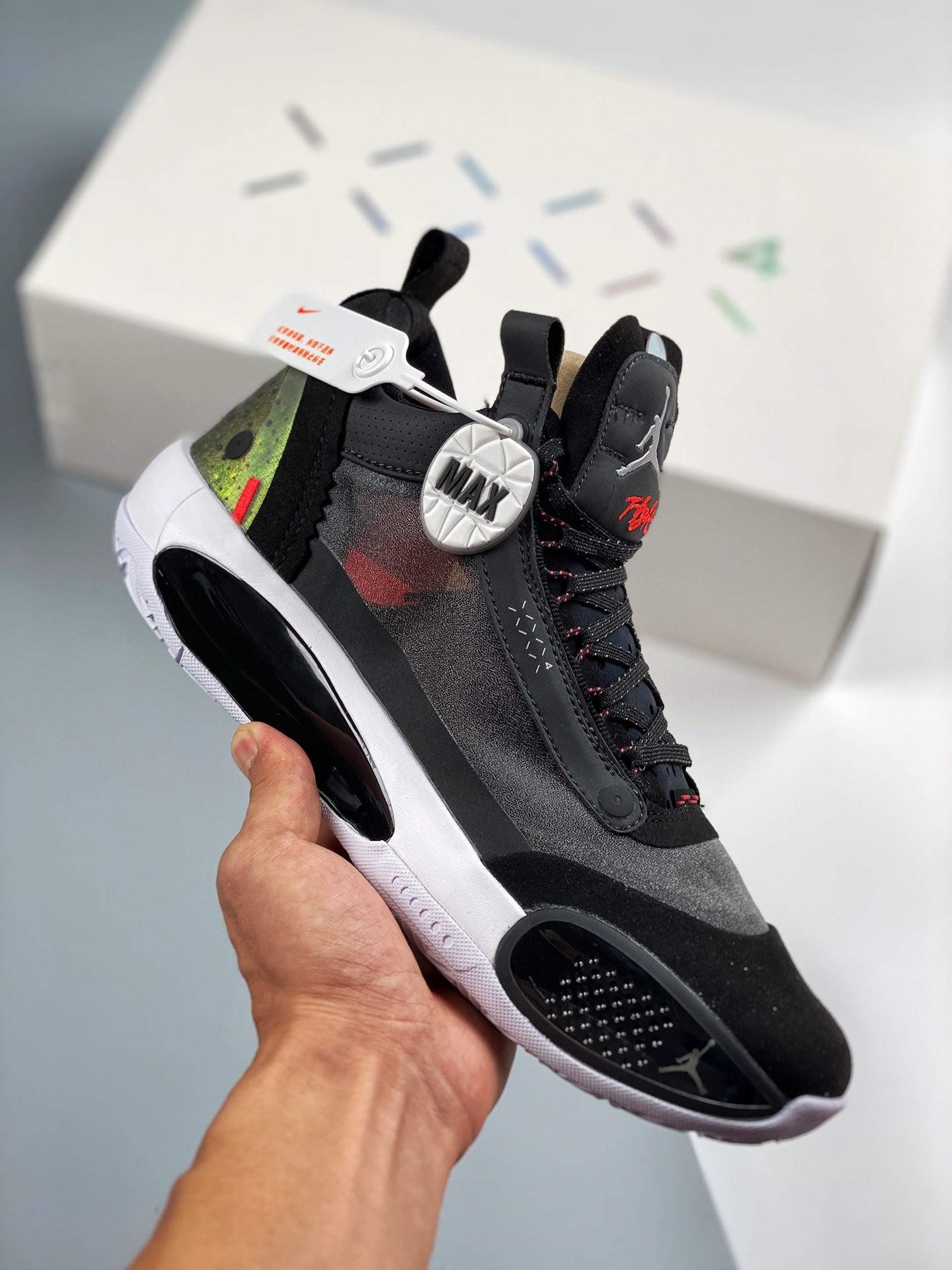 Air Jordan 34 Low “Heritage” Black/Metallic Silver-White-Red Orbit