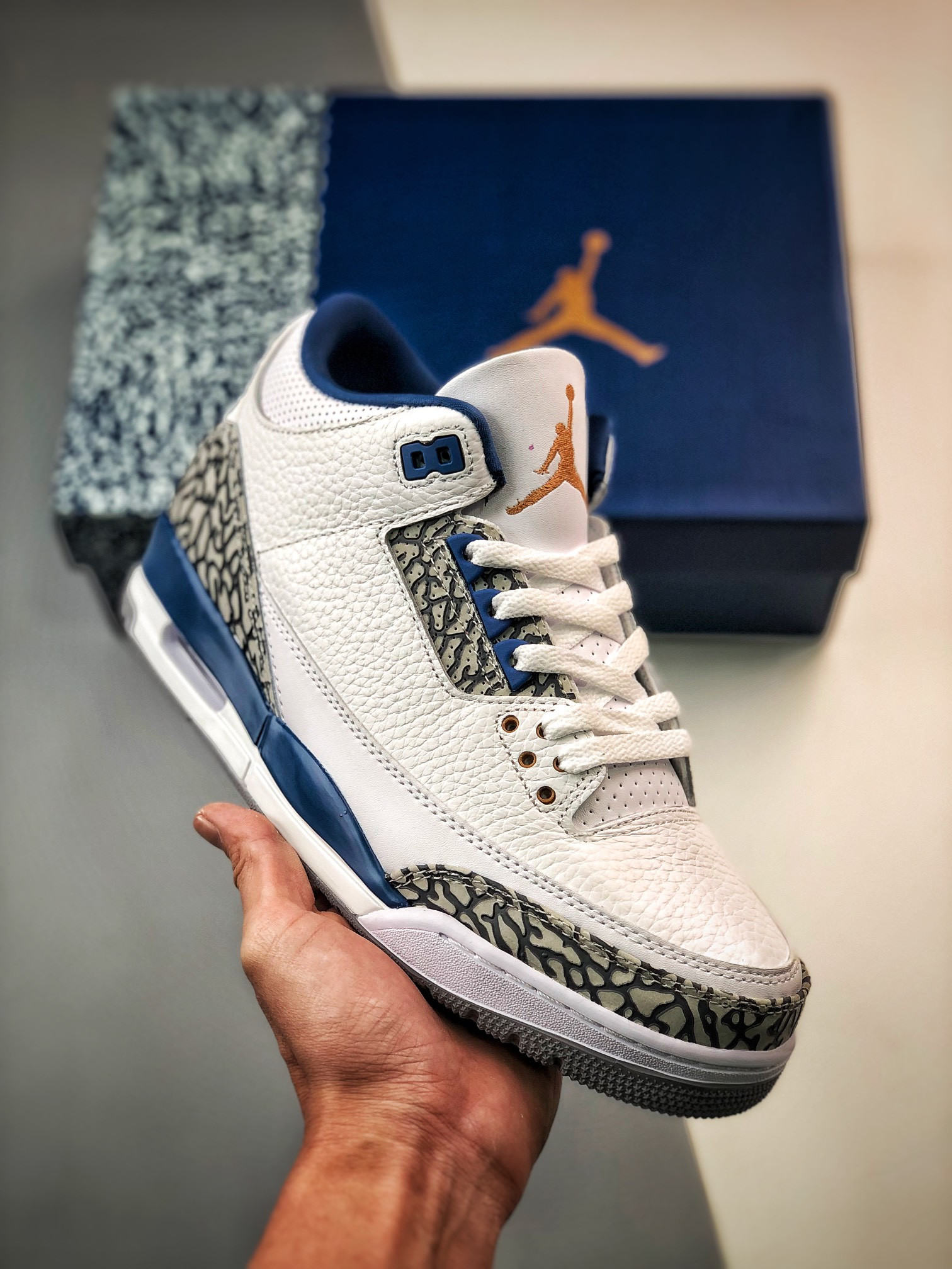 Air Jordan 3 “Wizards” PE White/Metallic Copper-True Blue For Sale