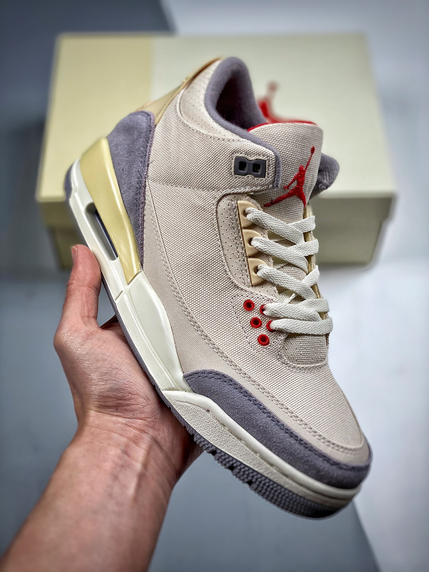 Air Jordan 3 Muslin/University Red-Cement Grey-Sail For Sale