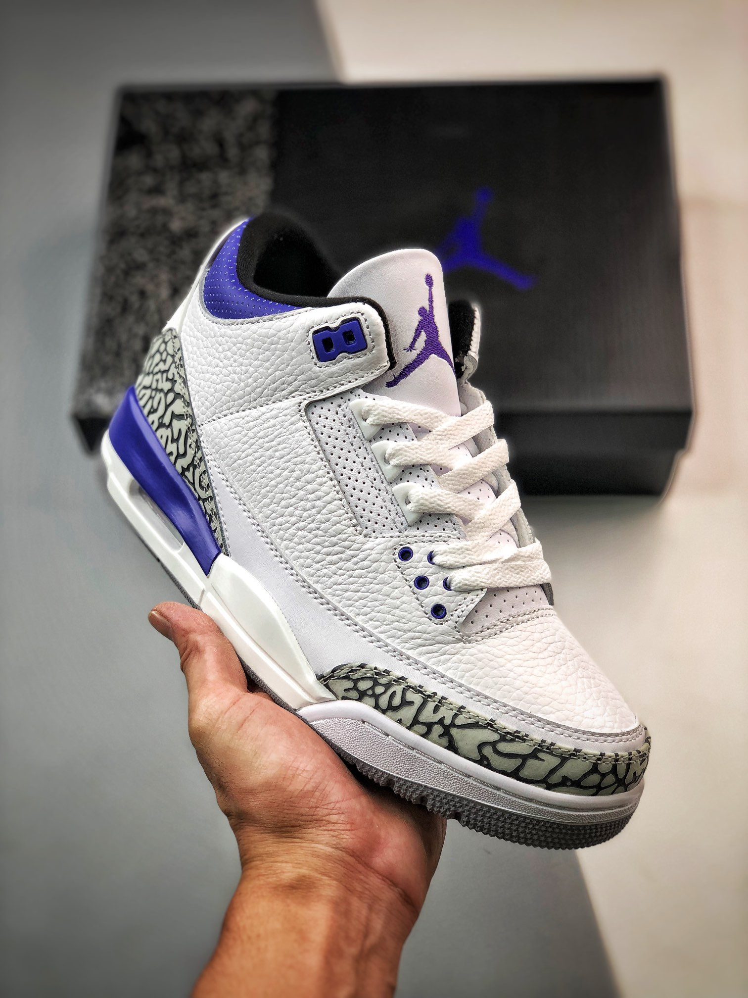 Air Jordan 3 White/Black-Dark Iris-Cement Grey For Sale