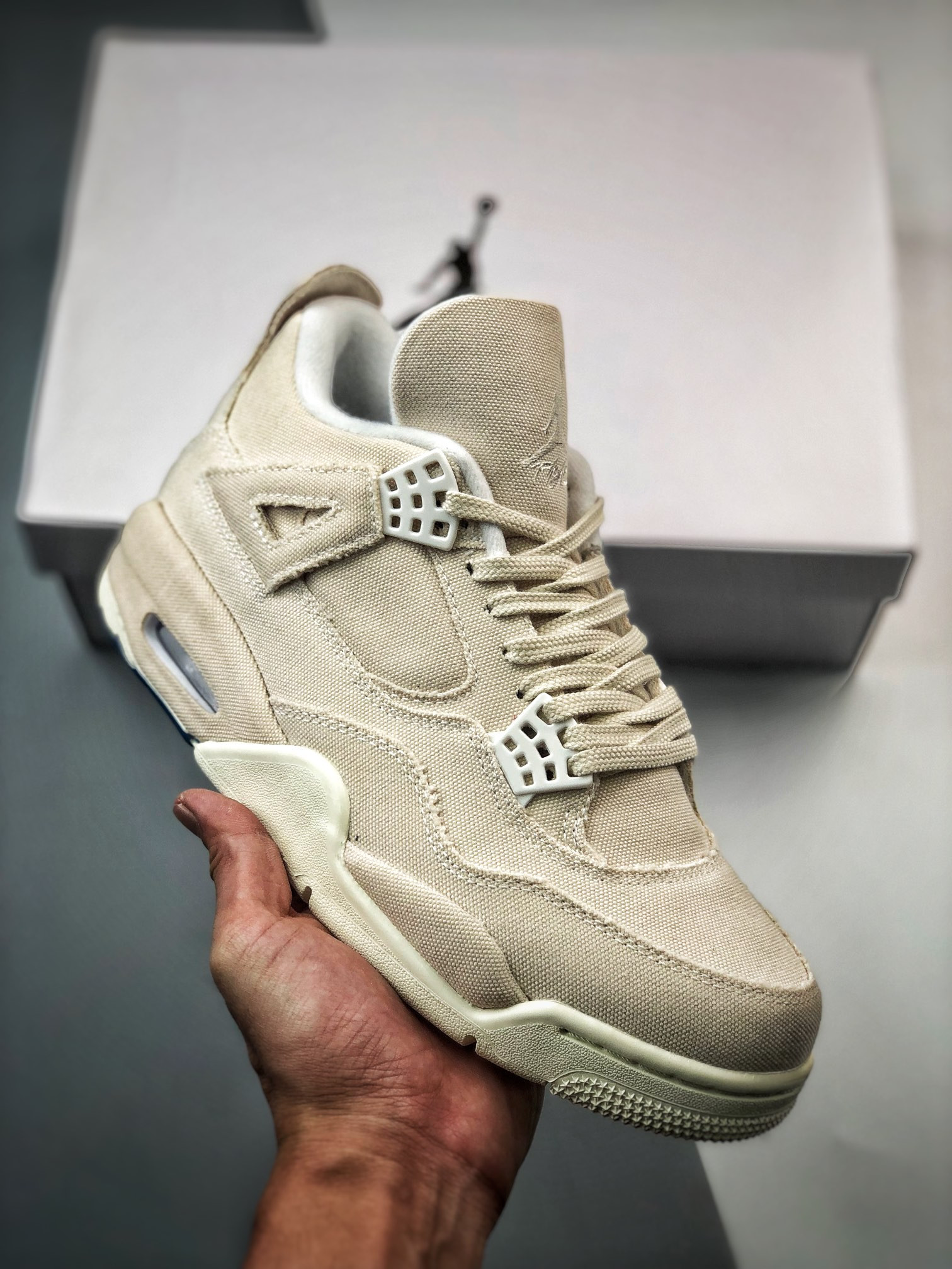 Air Jordan 4 “Canvas” Sail/Cement Grey-Fire Red For Sale